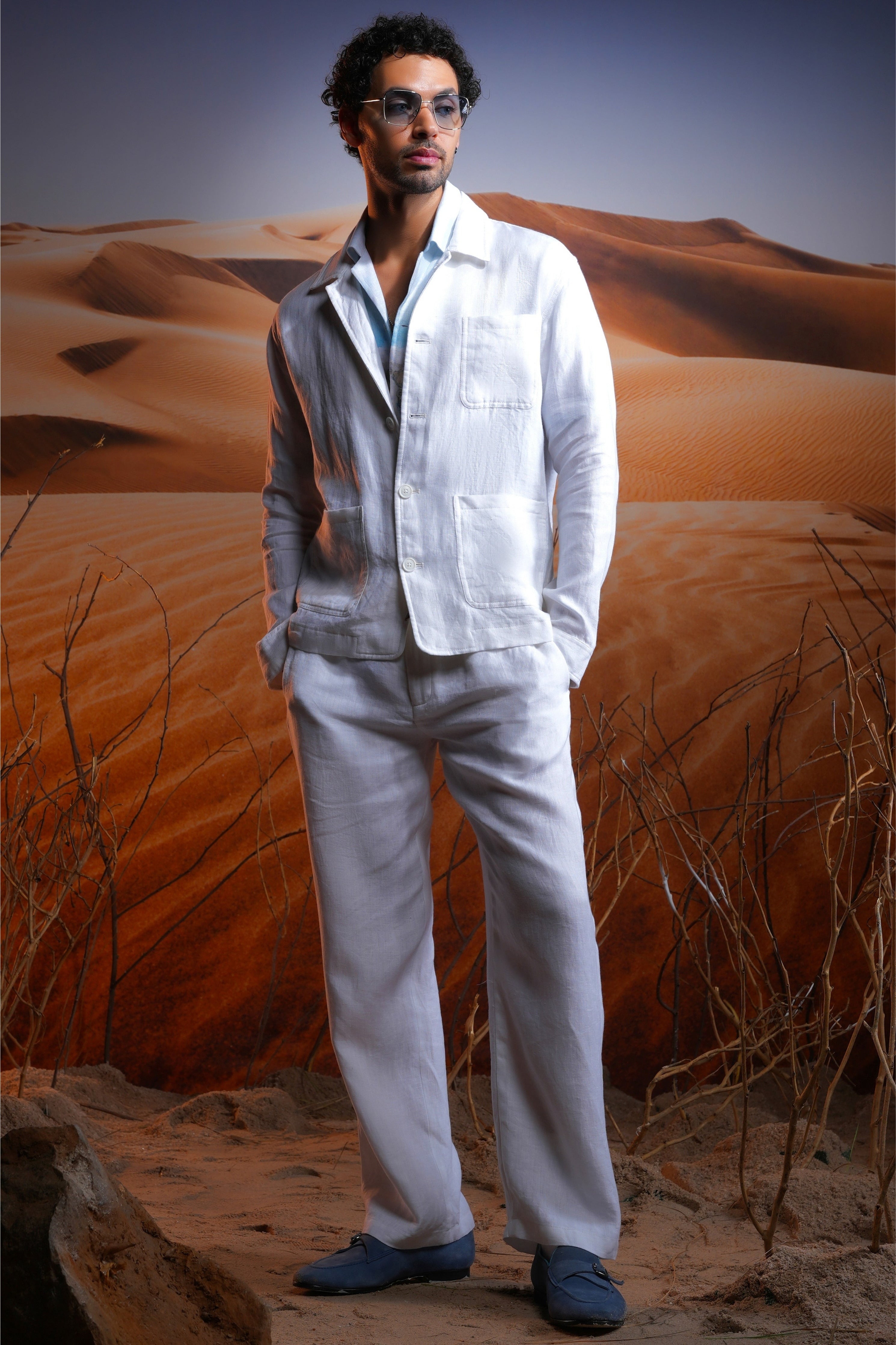 White Herringbone Linen Co-Ord Set