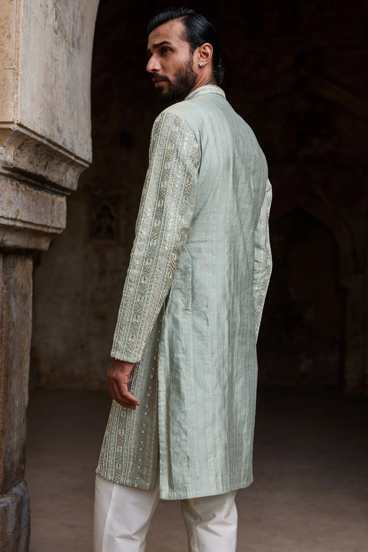 Mint Jacquard Embroidered Kurta Set