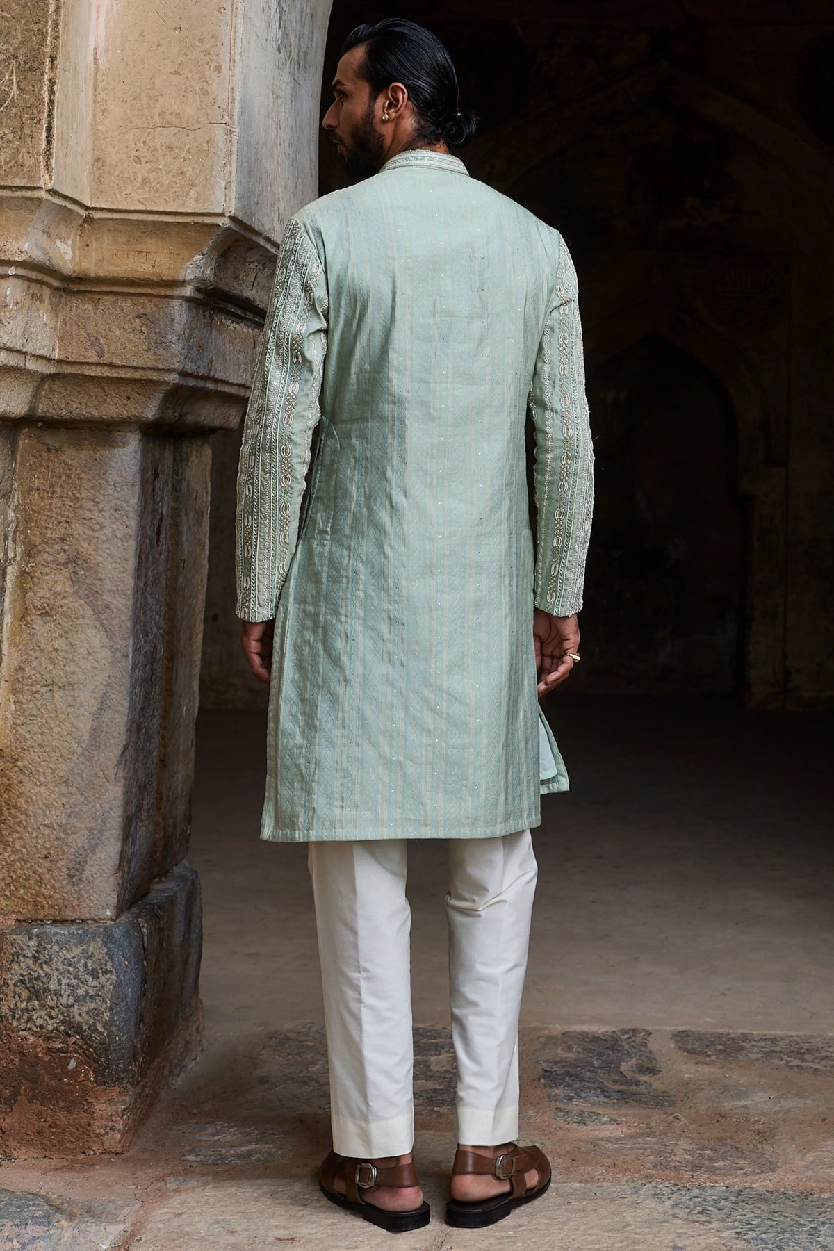 Mint Jacquard Embroidered Kurta Set