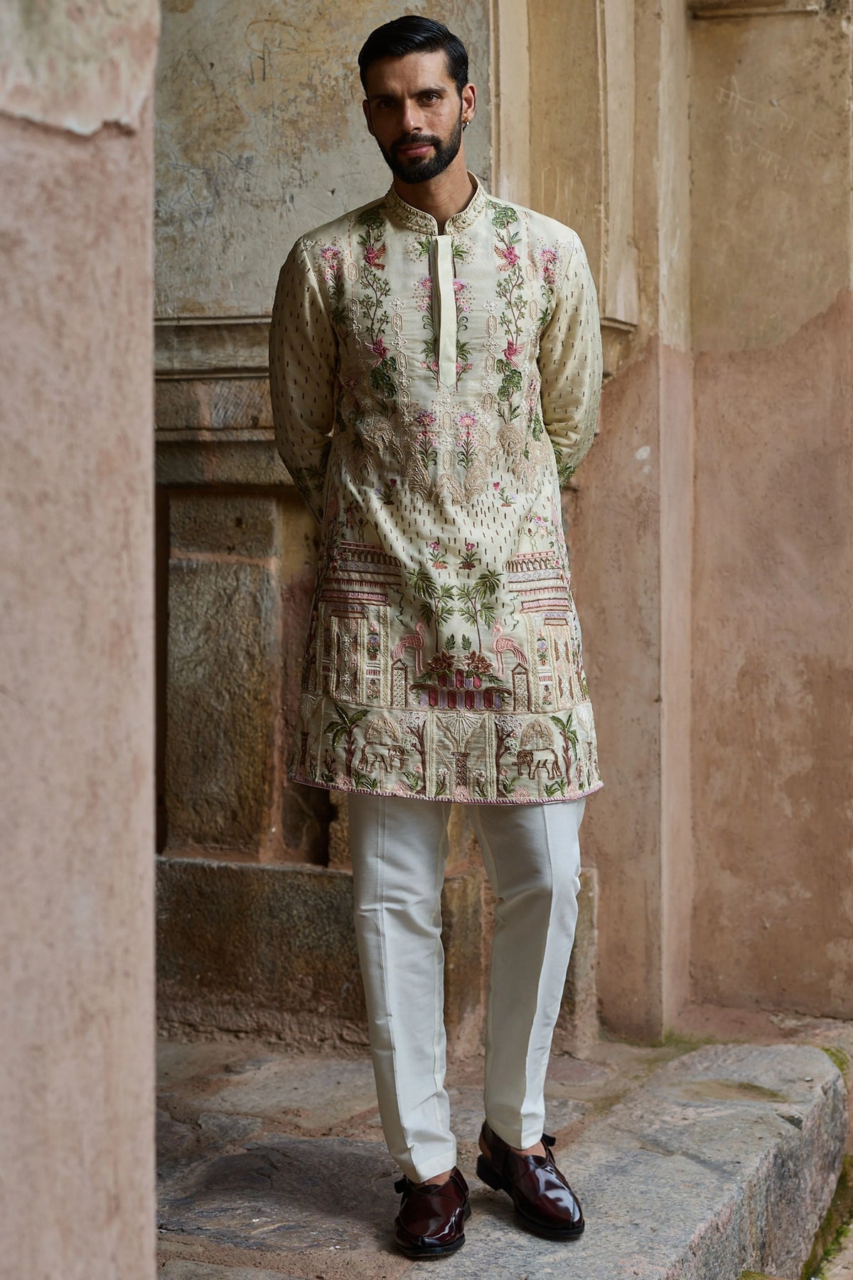 Golden Tissue Embroidered Kurta Set