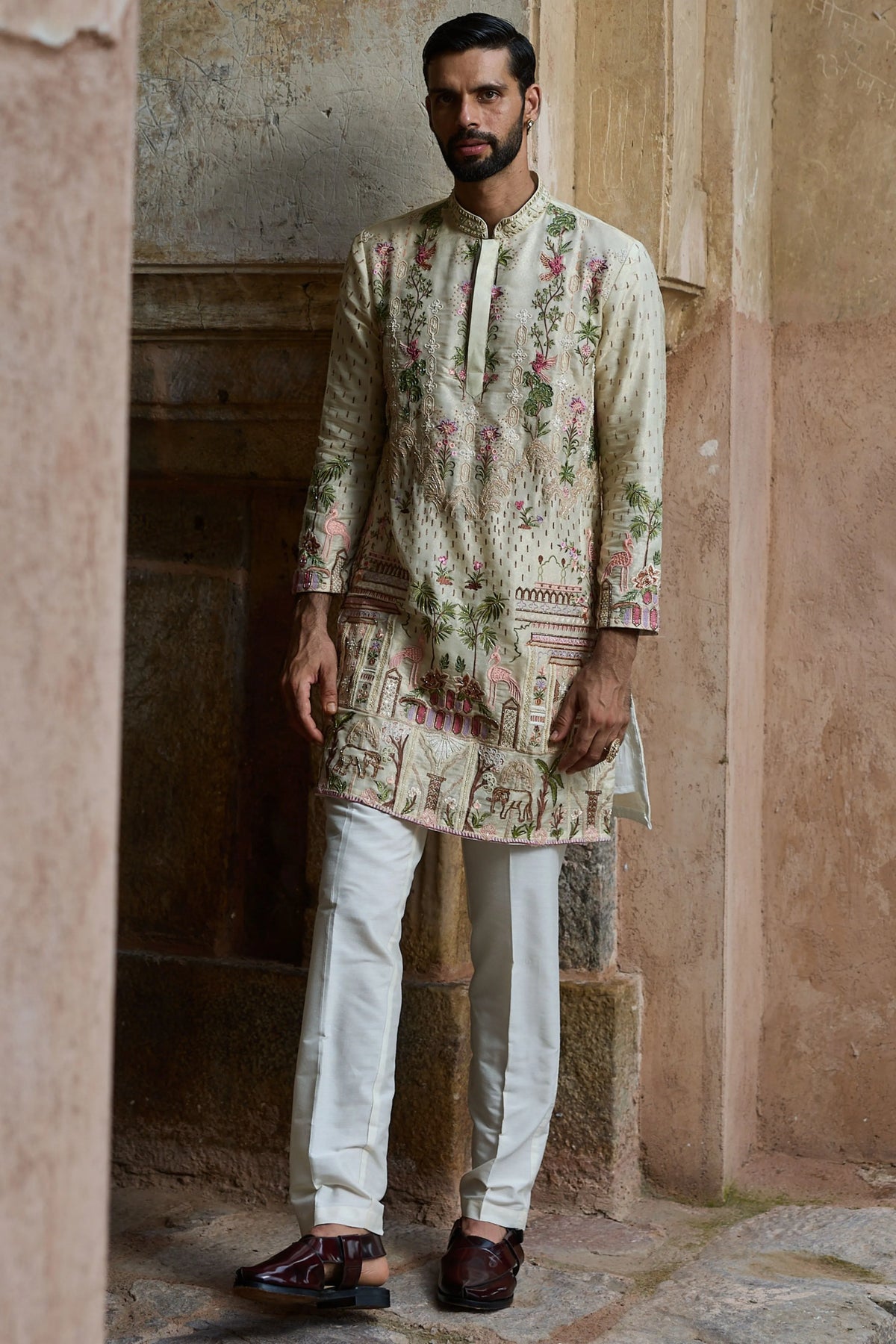 Golden Tissue Embroidered Kurta Set