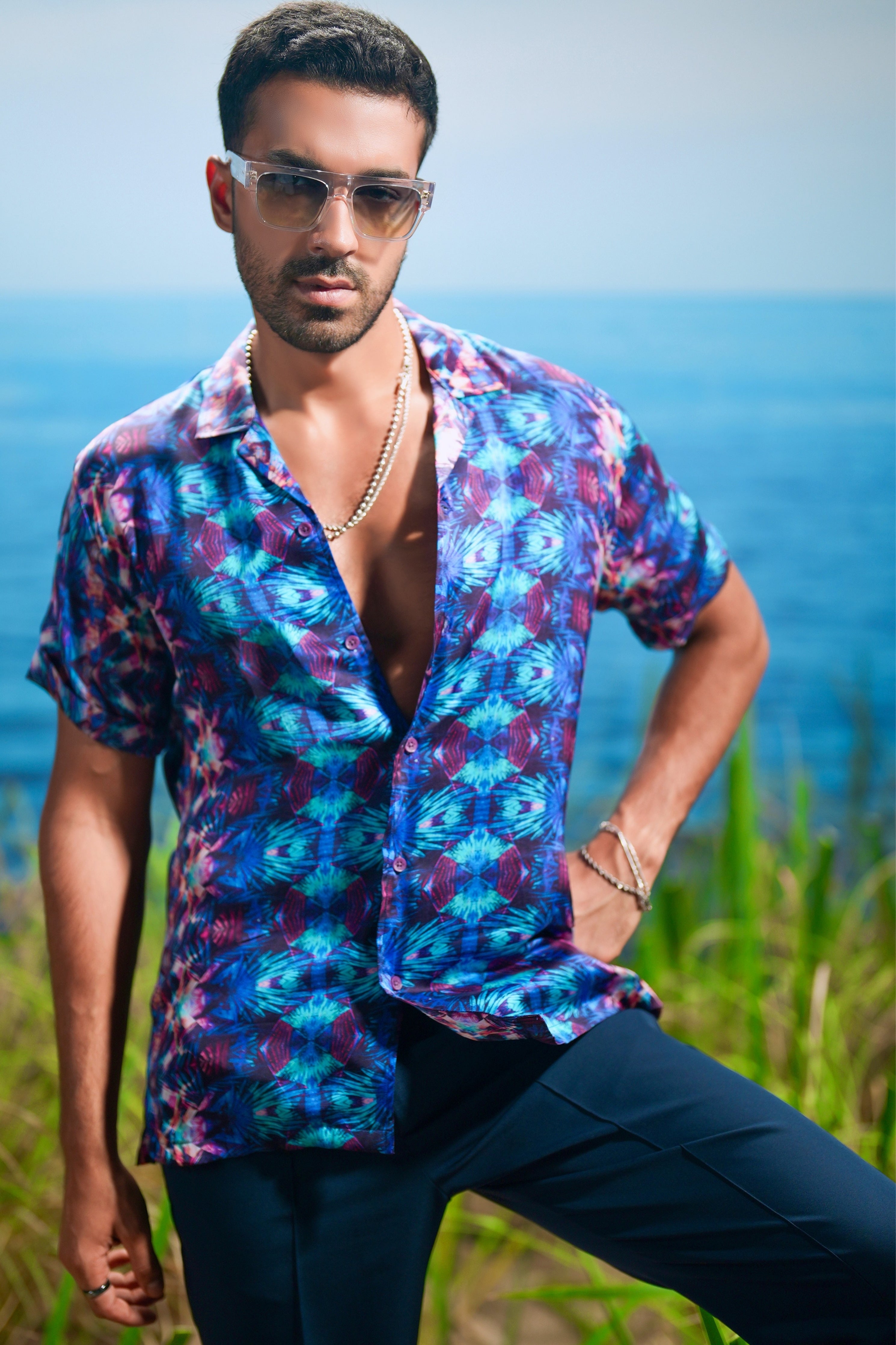 Sapphire Illusion Habutai Silk Shirt