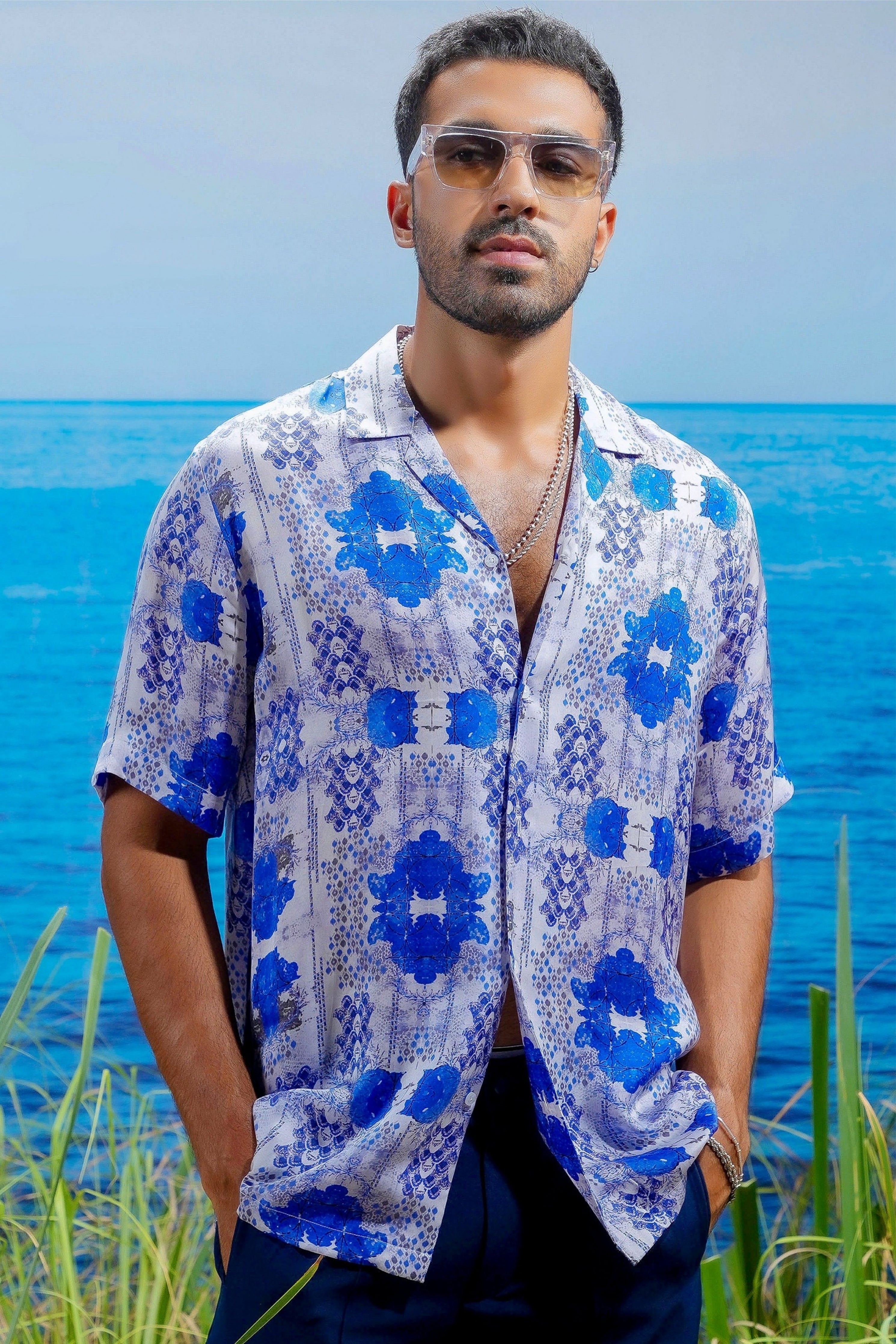 Indigo Riviera Habutai Silk Shirt