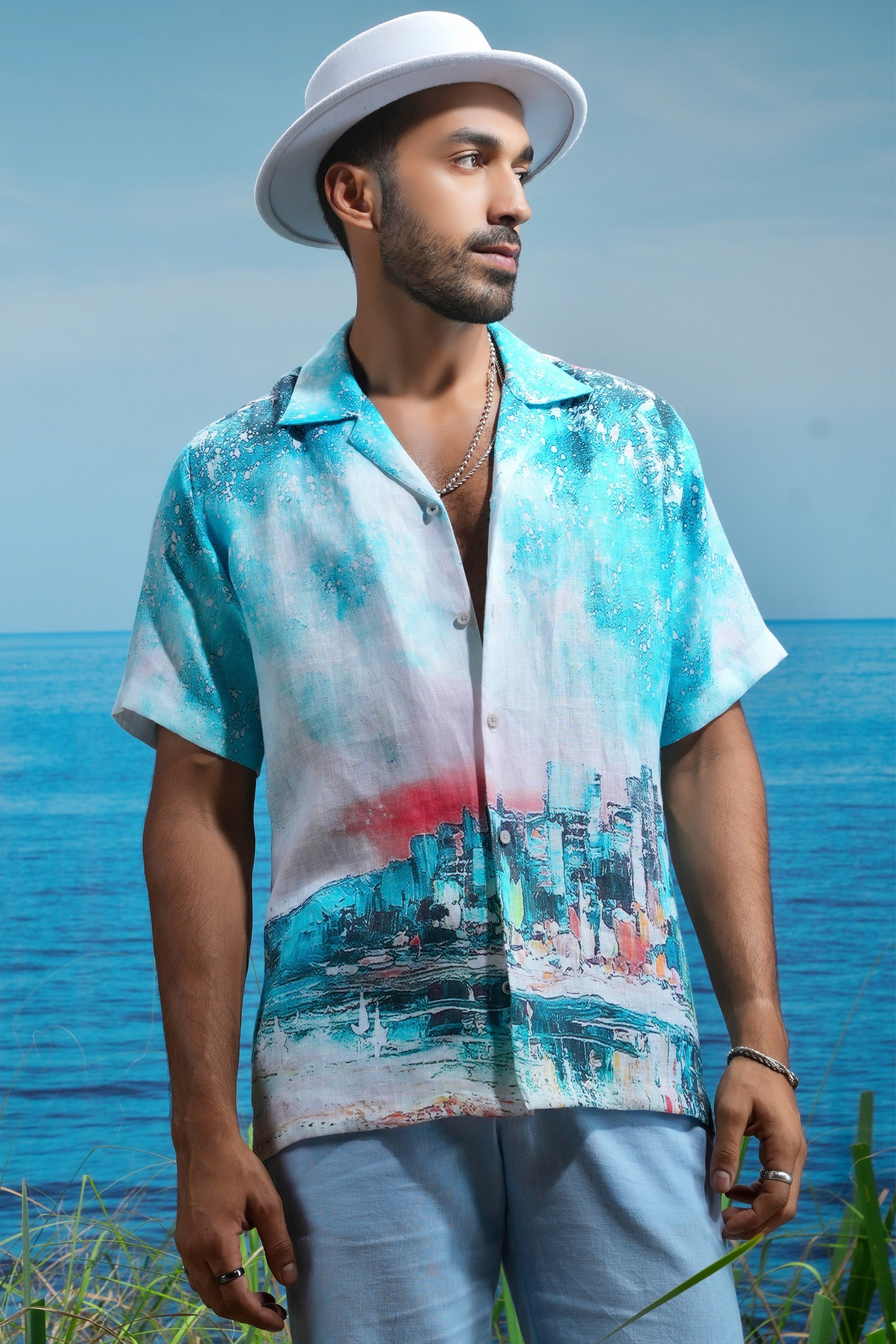 Summer Cityscape Linen Shirt
