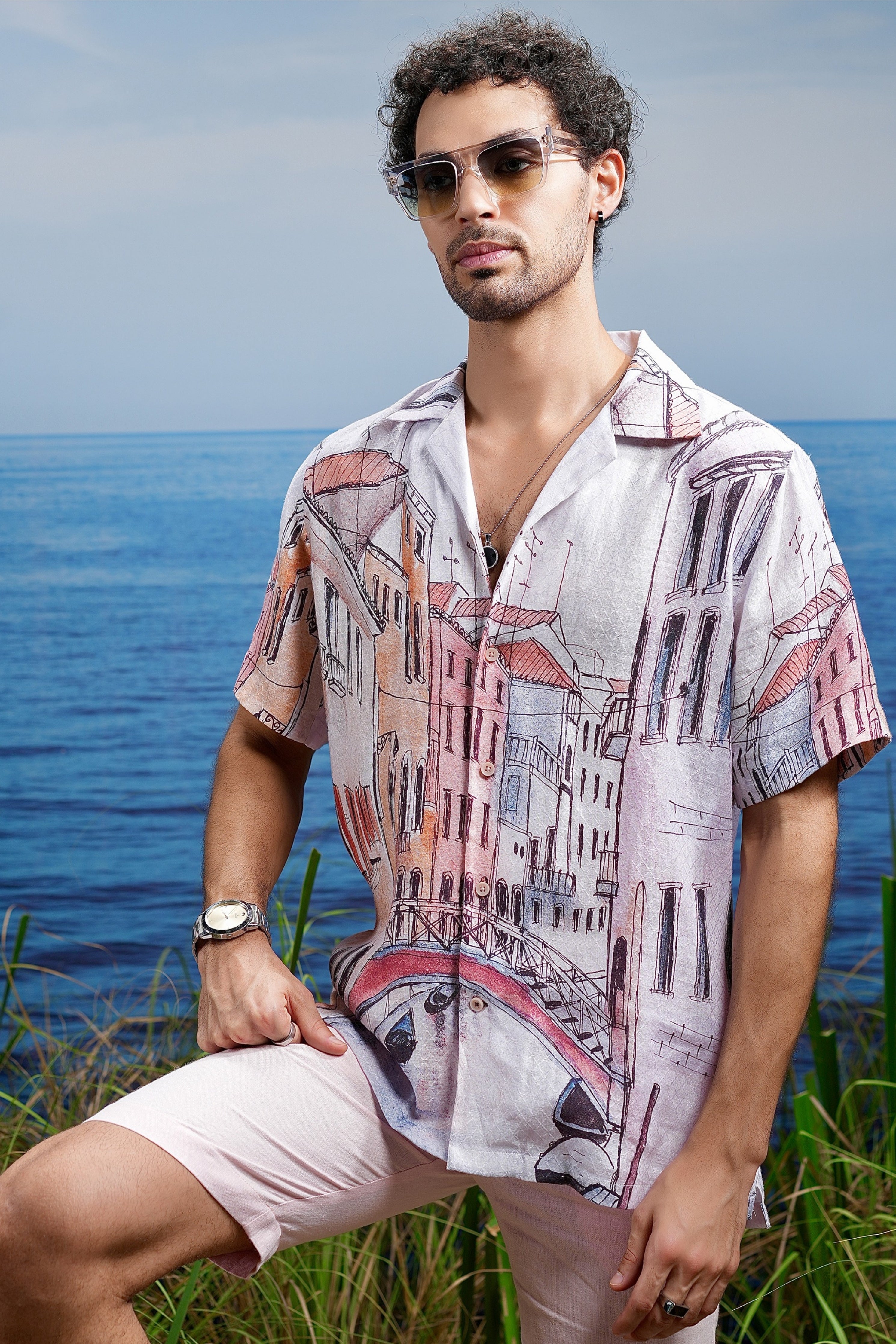 Venice Dreamscape Linen Cuban Shirt