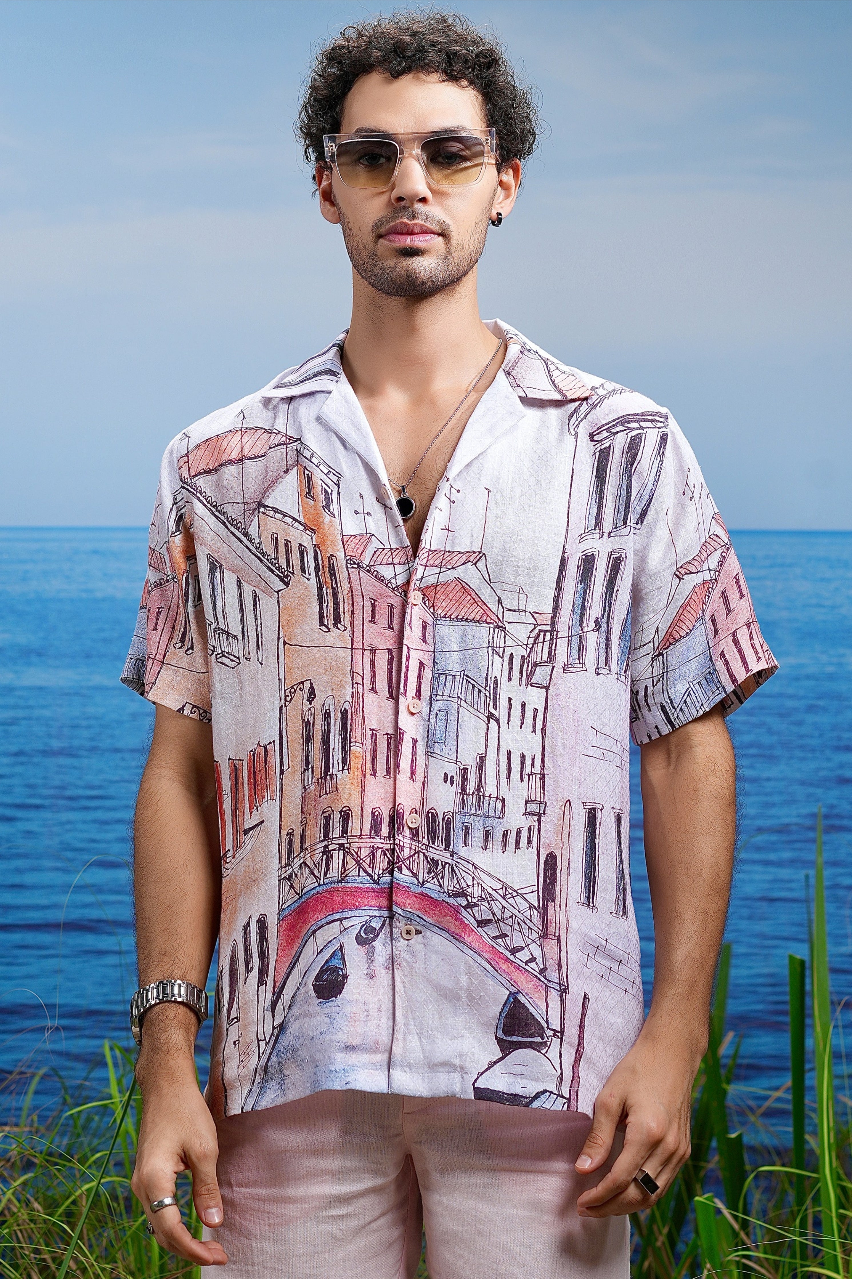 Venice Dreamscape Linen Cuban Shirt