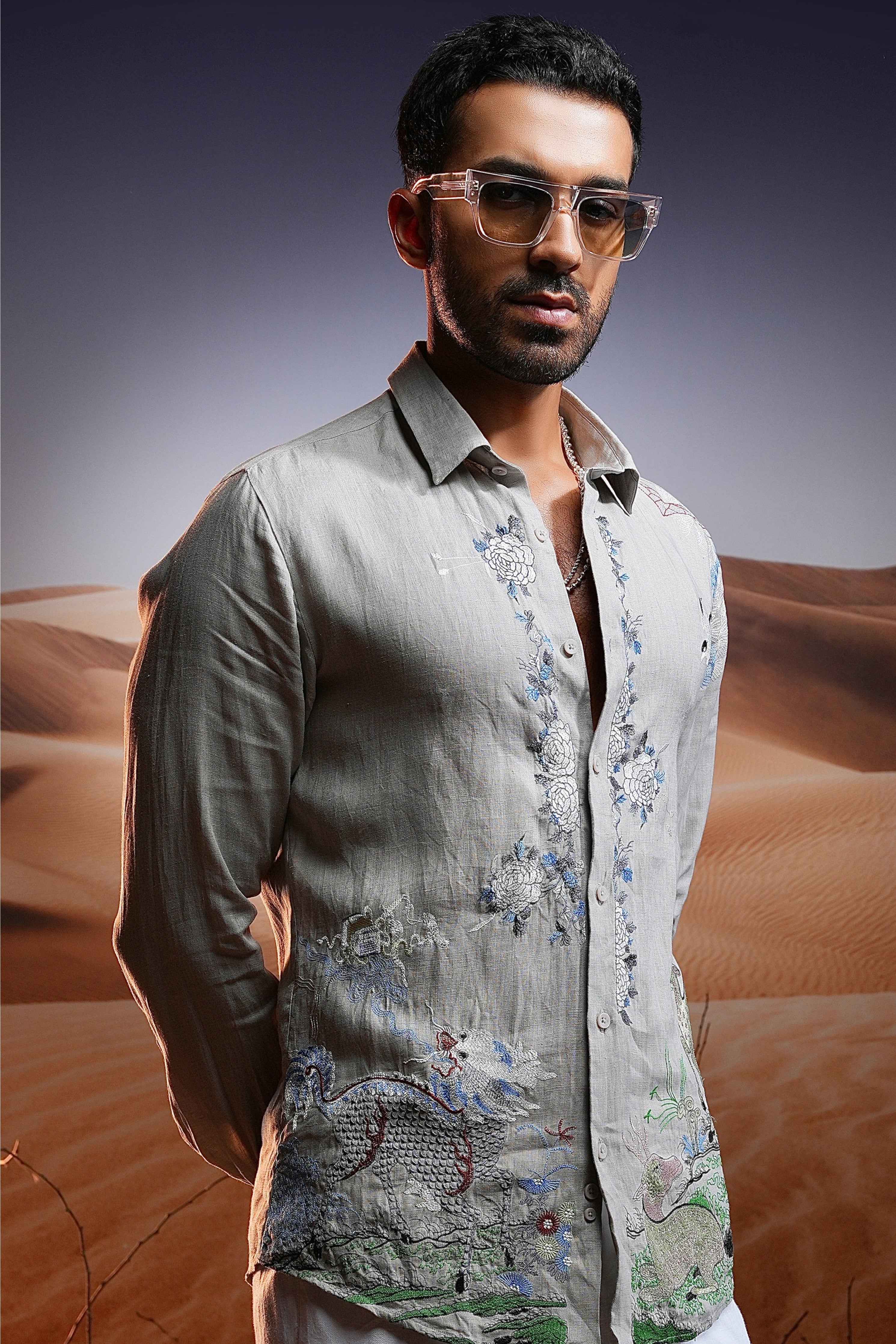 Phoenix Whisper Embroidered Linen Shirt