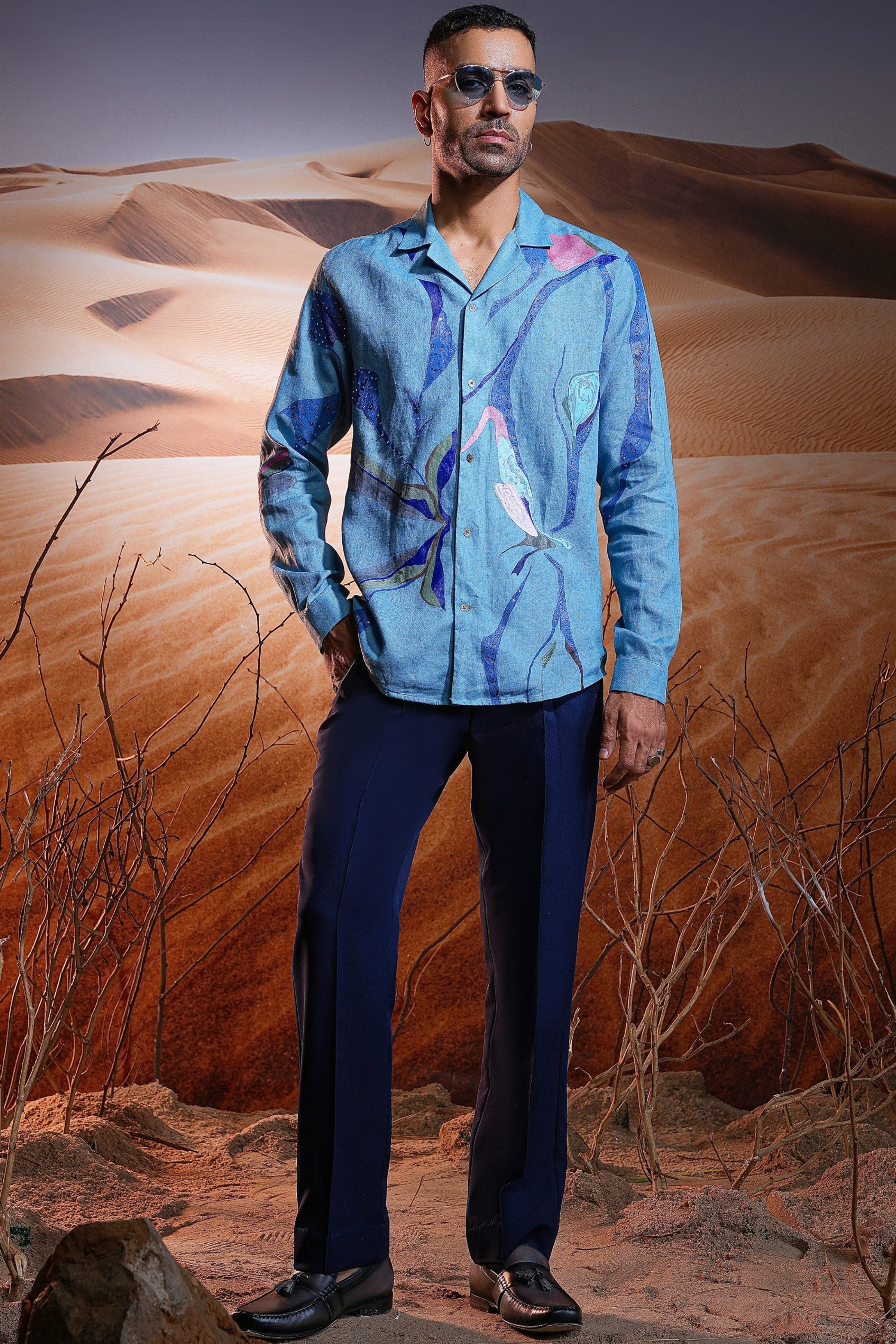 Serene Tides Hand-Painted Linen Shirt