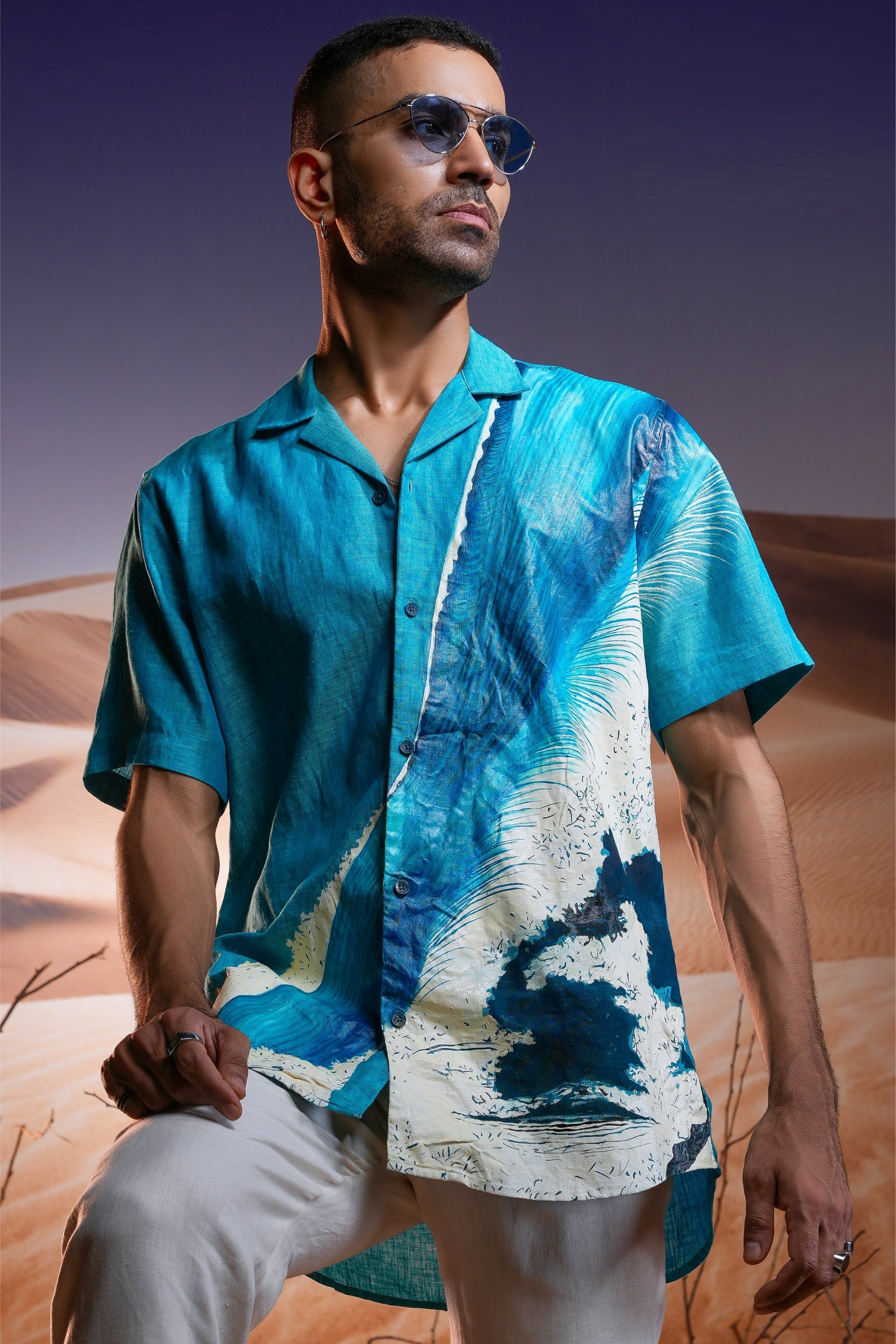 Aqua Mirage Hand-Painted Linen Shirt