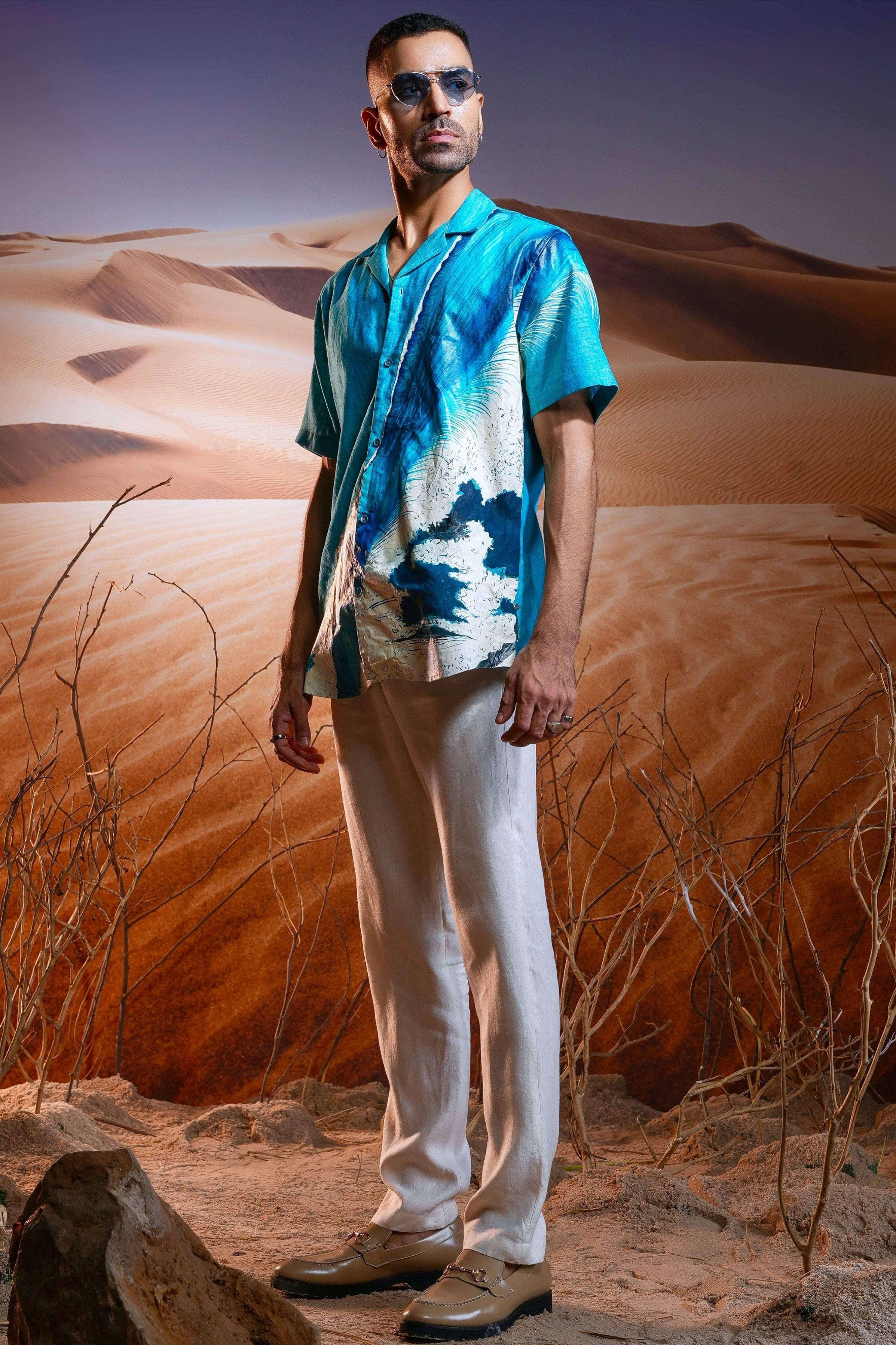 Aqua Mirage Hand-Painted Linen Shirt
