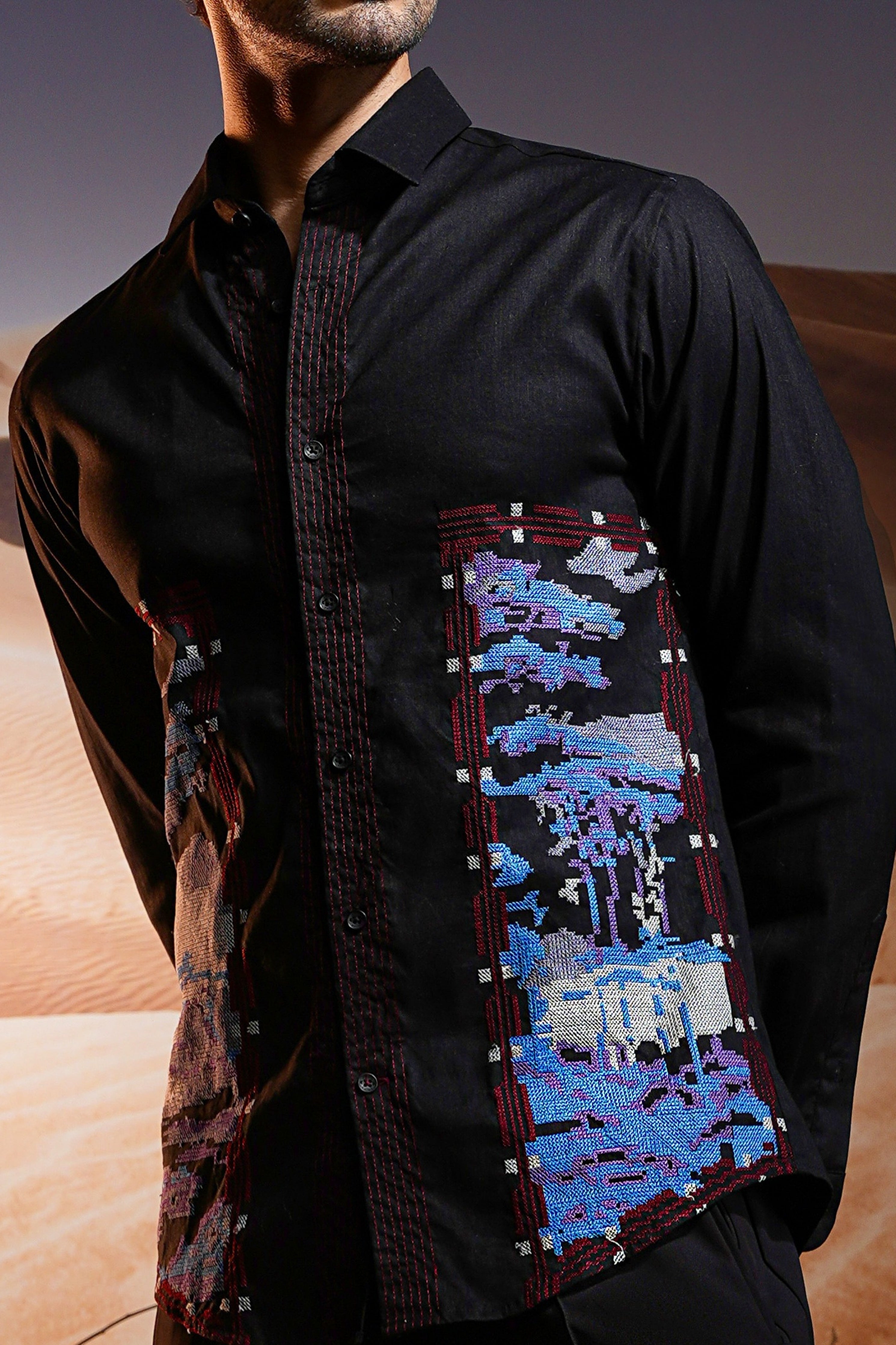 Obsidian Black Embroidered Linen Shirt