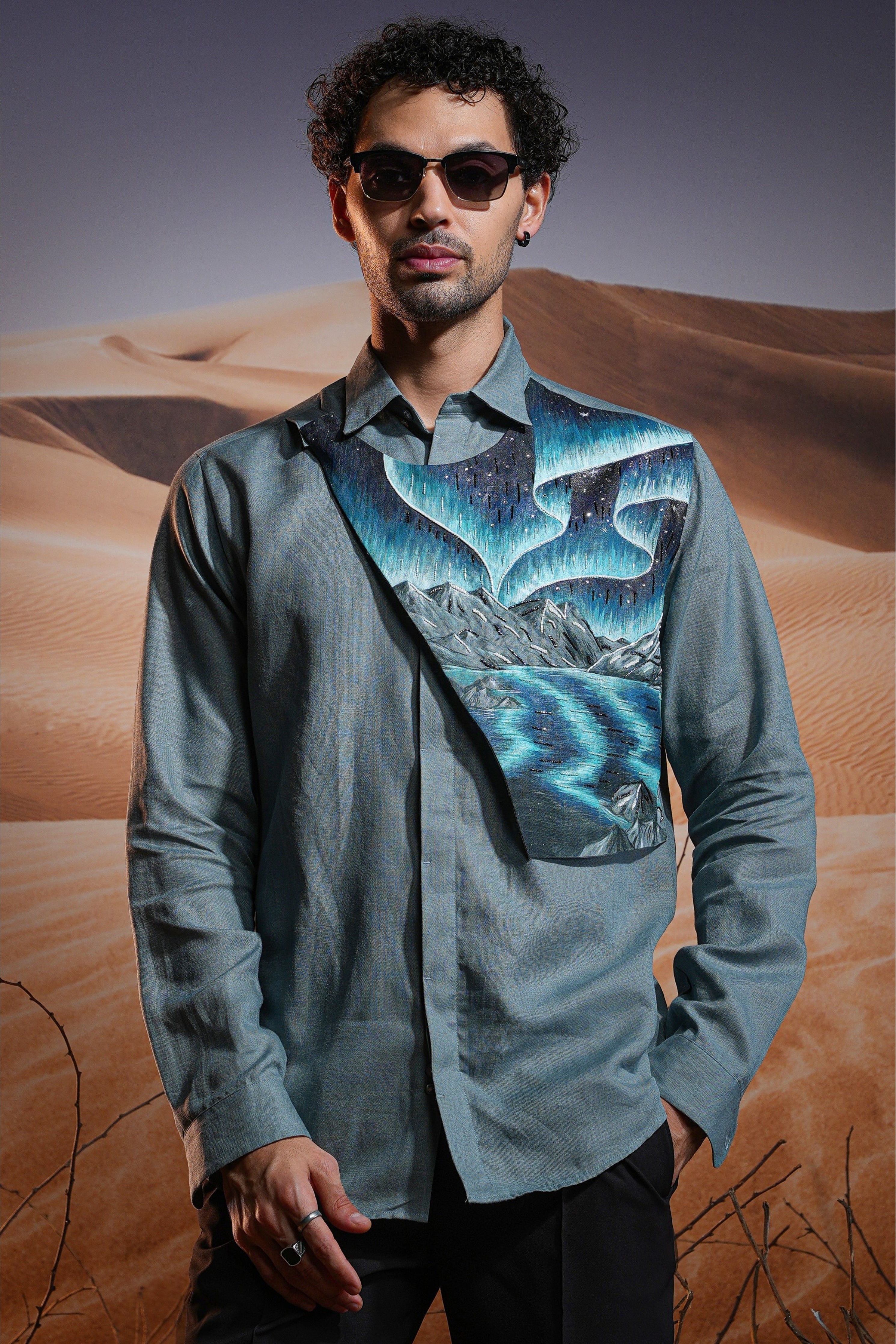 Northern Waves Hand-Painted Linen Shirt