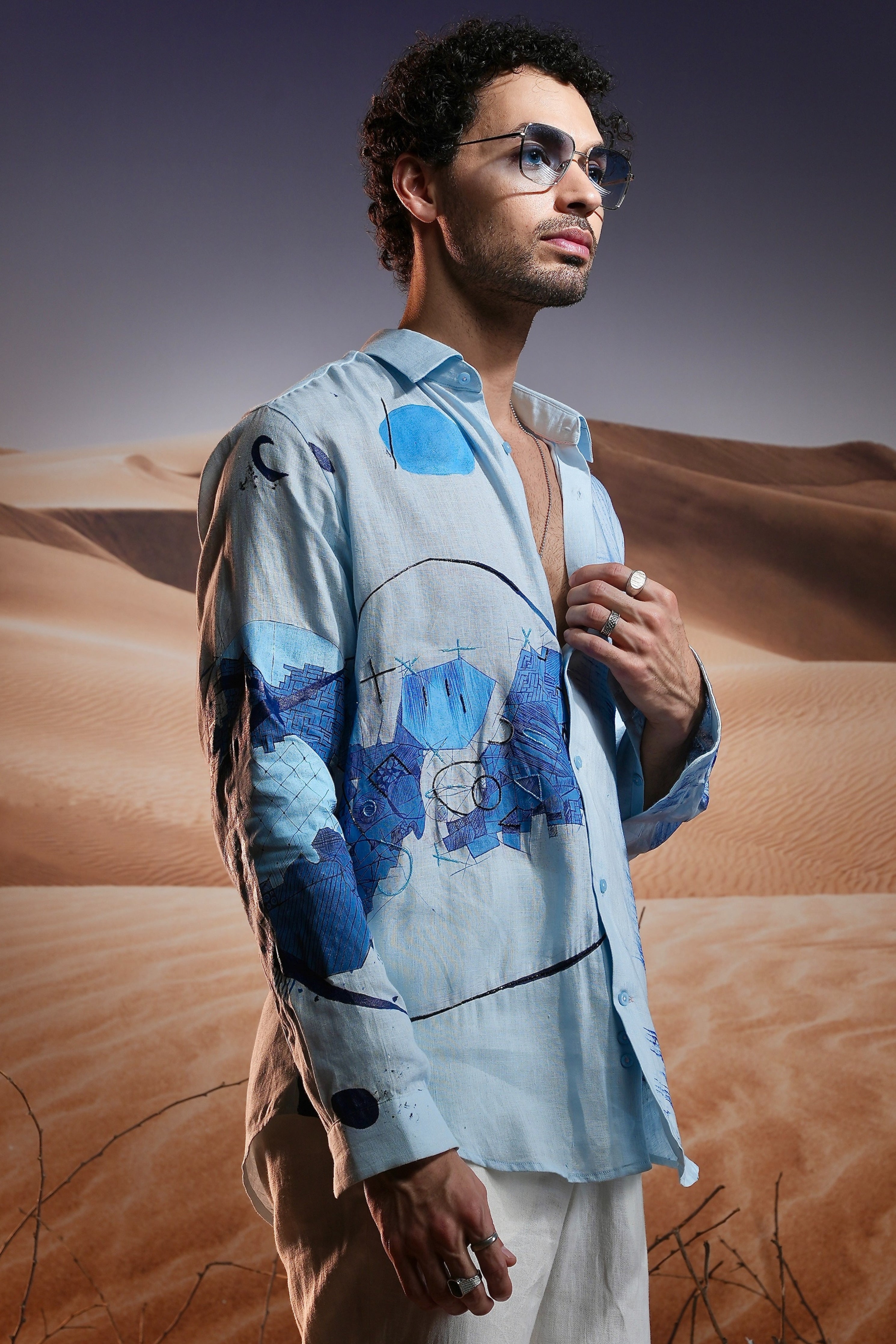 Twilight Dunes Hand-Painted Linen Shirt