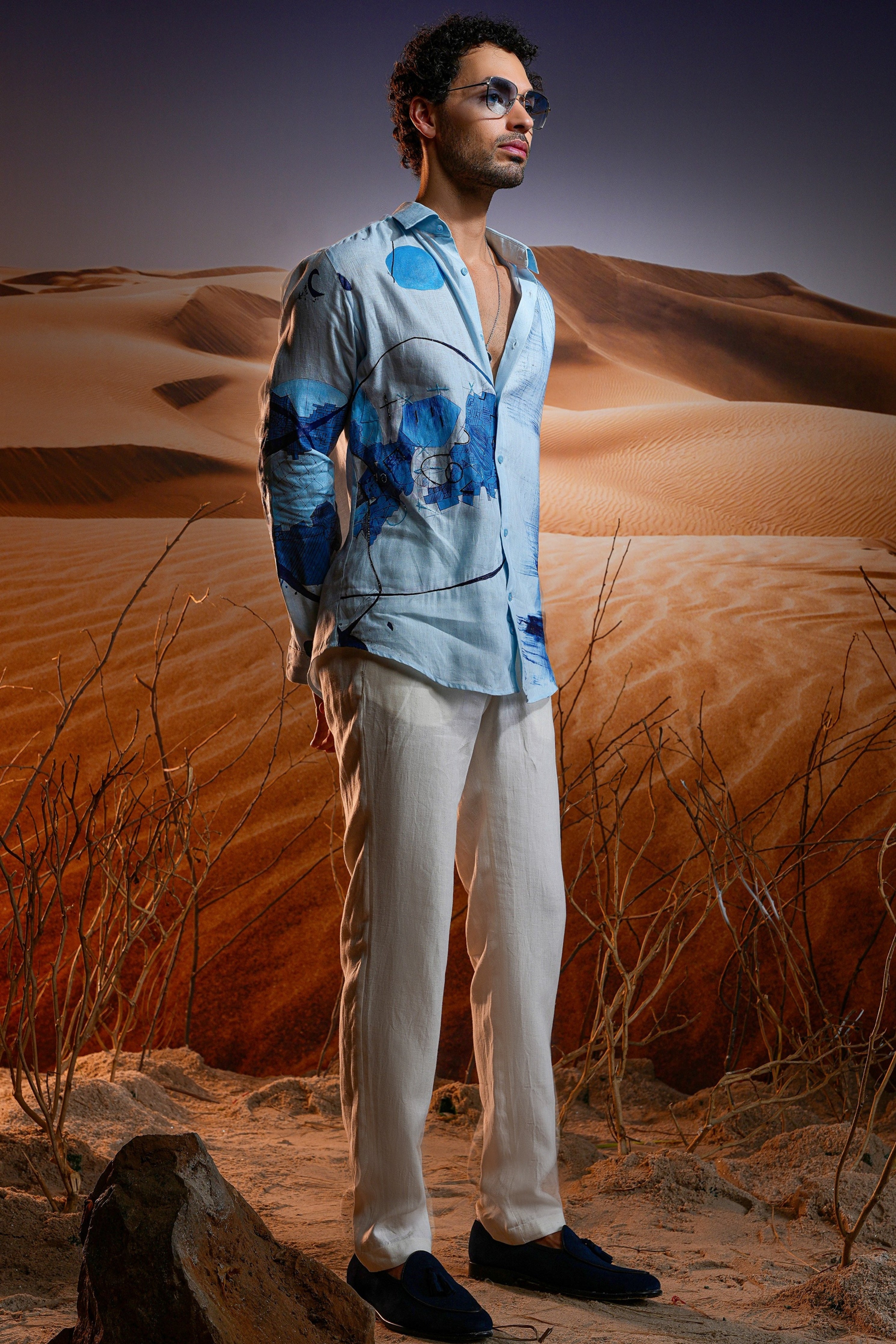Twilight Dunes Hand-Painted Linen Shirt