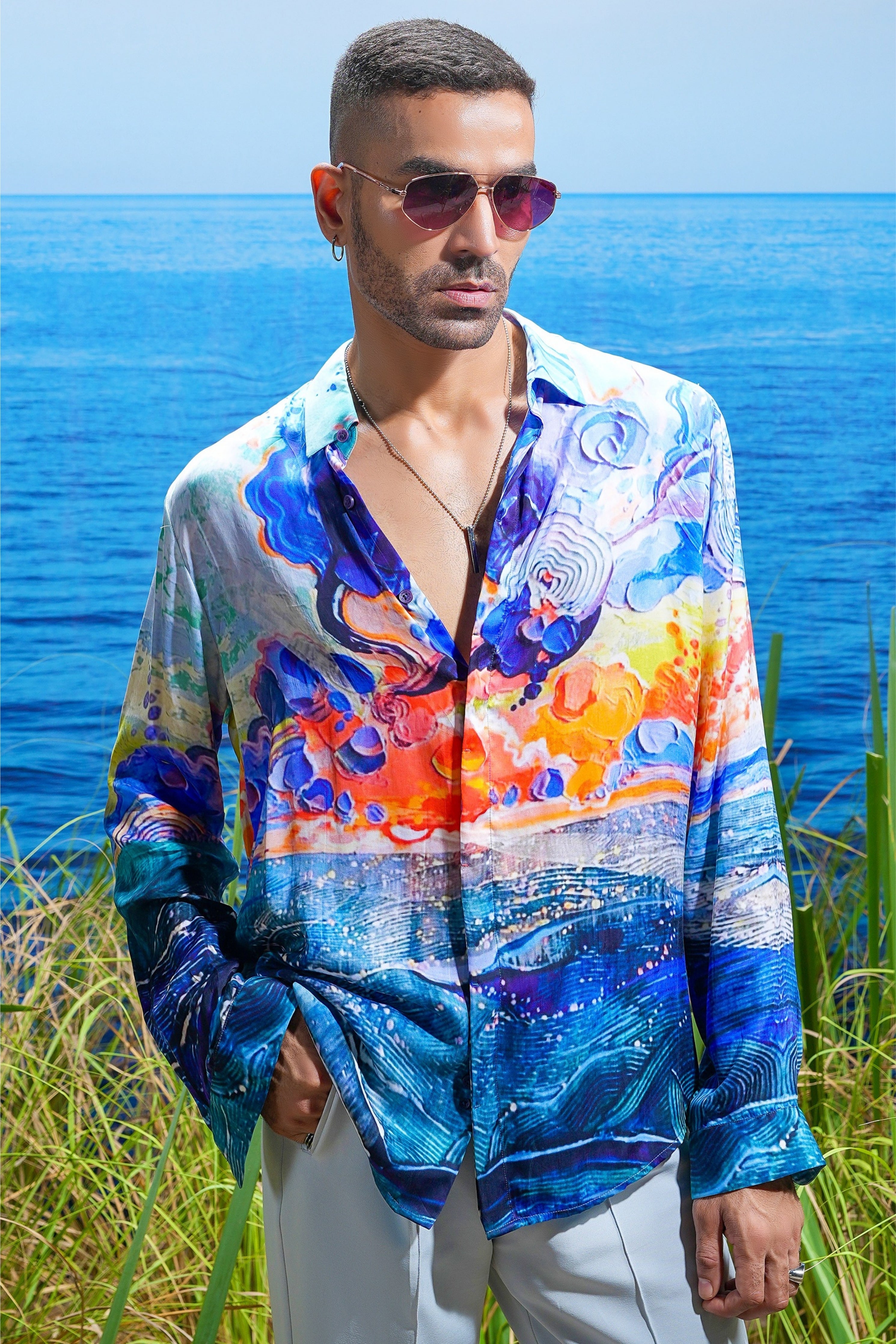 Cosmic Wave Habutai Silk Shirt