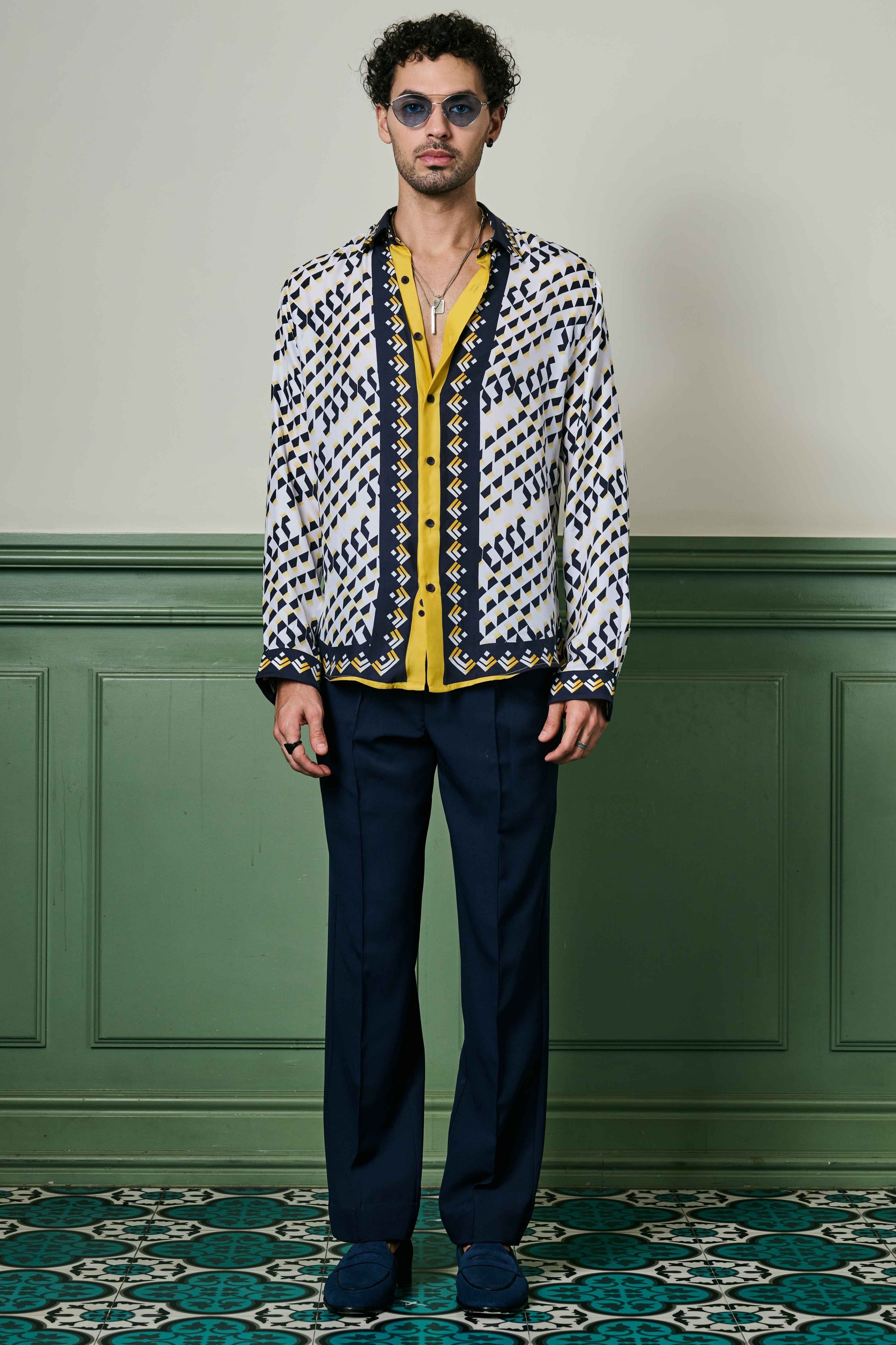 Aztec Geometry Habutai Silk Shirt