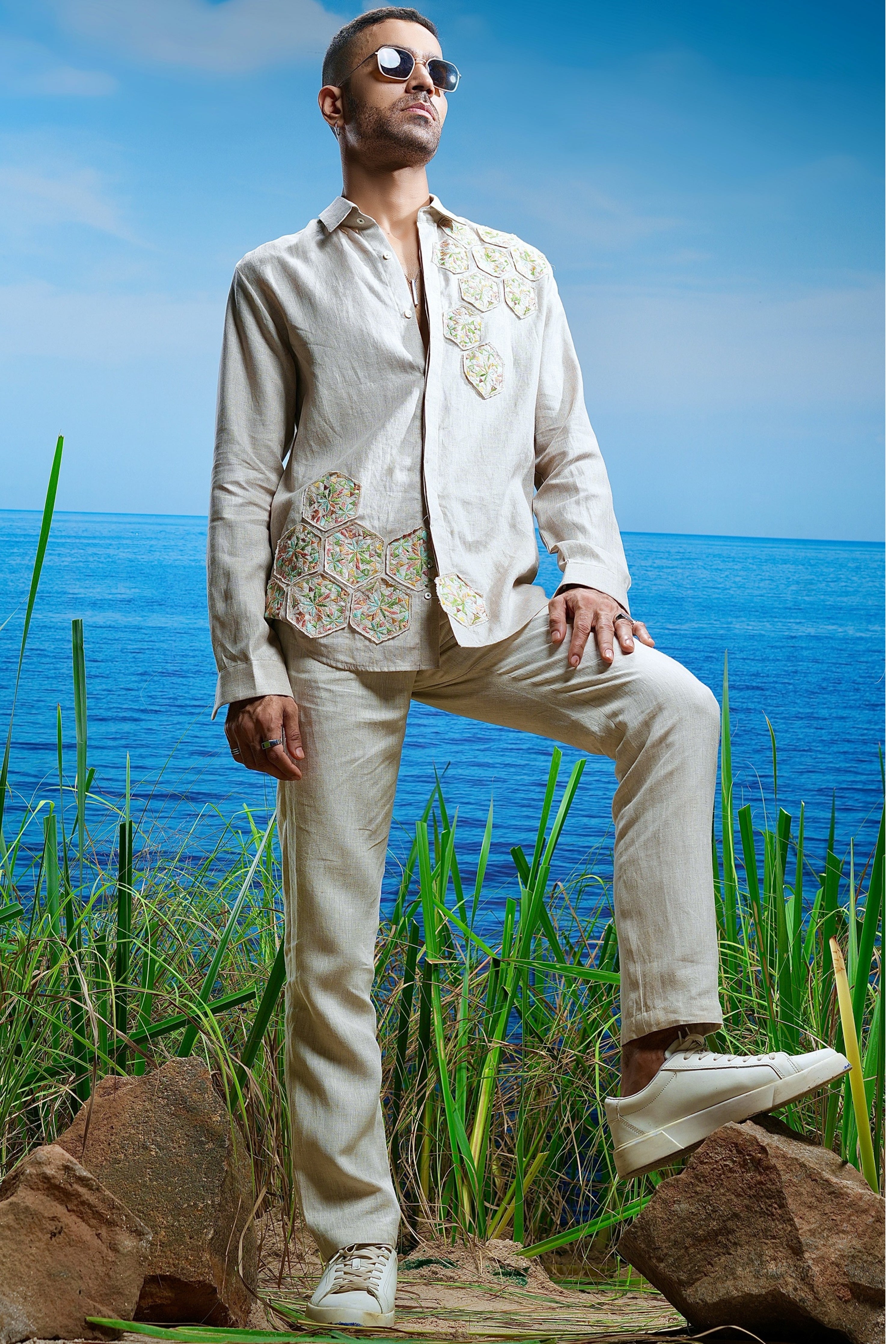 Sahara Petal Embroidered Linen Shirt