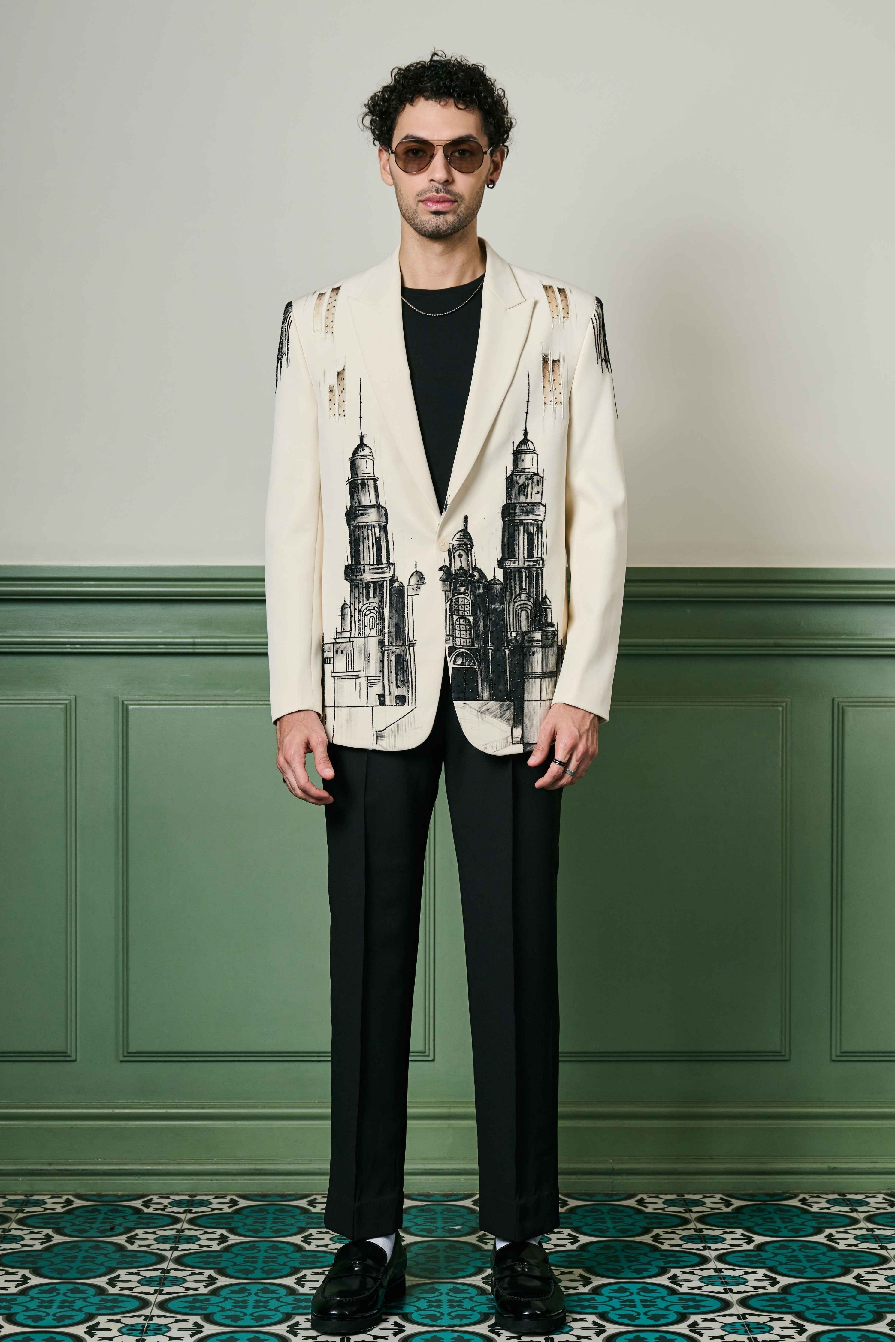Ivory Cityscape Hand-Painted Ceremonial Suit