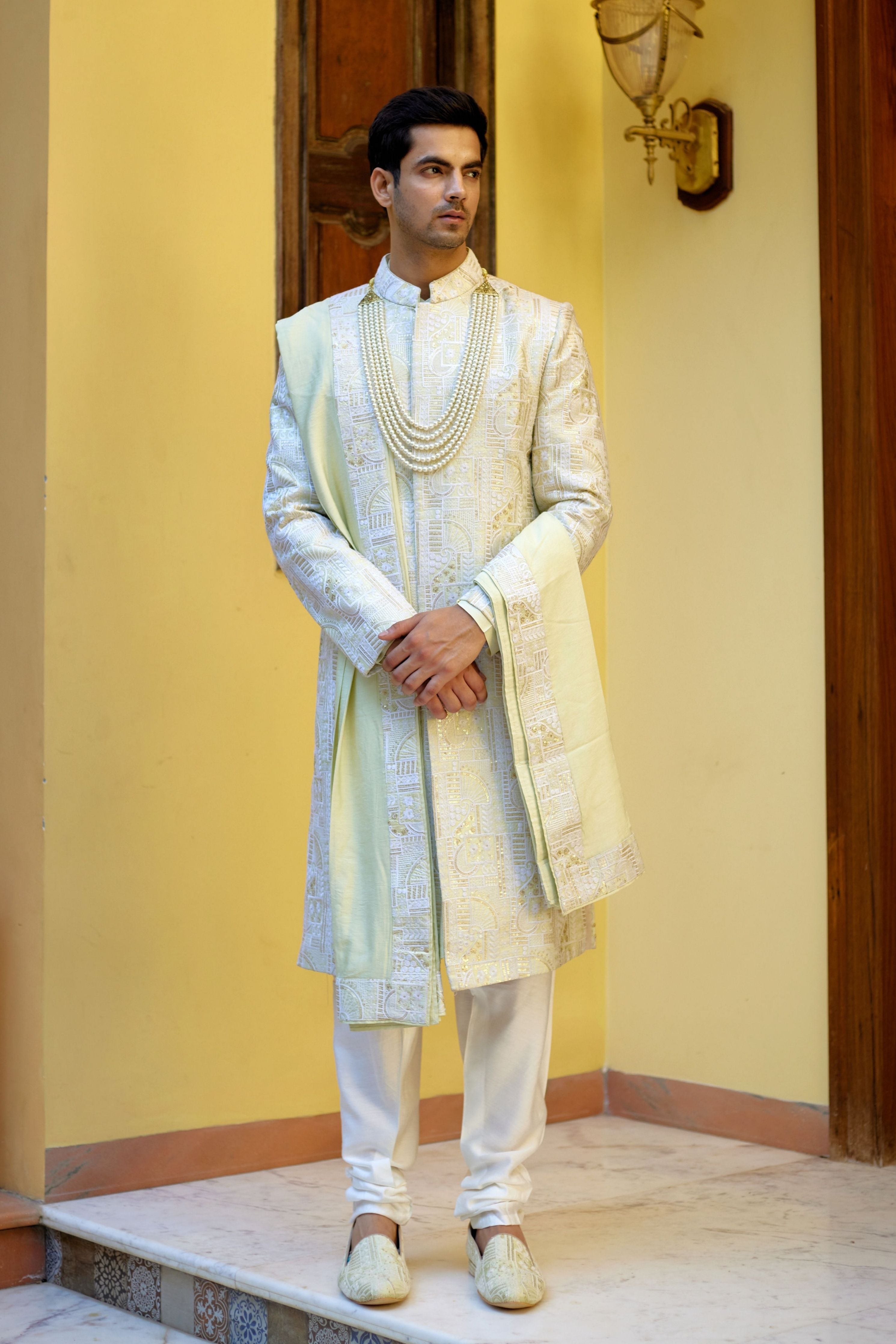 Zahid Sherwani Mint Green