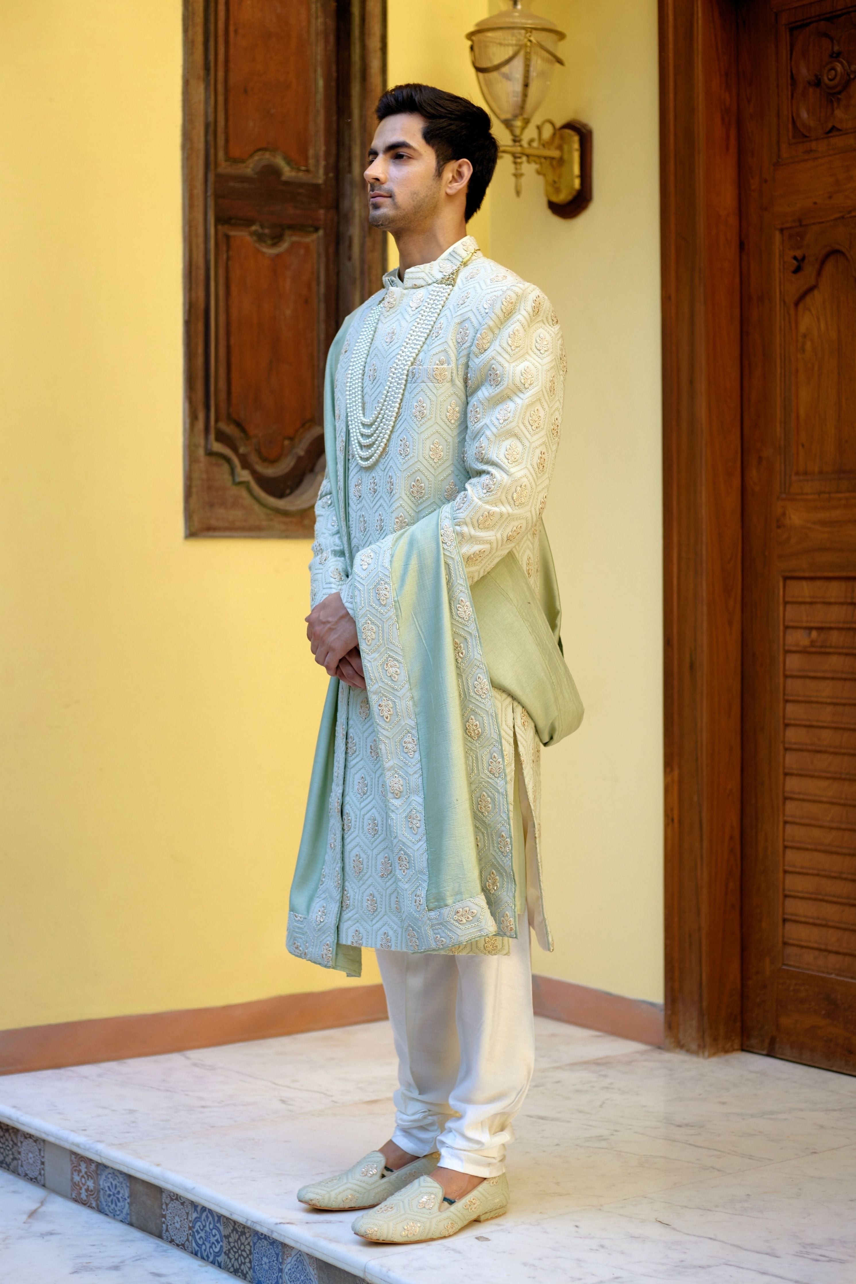 Fahad Sherwani Mint Green