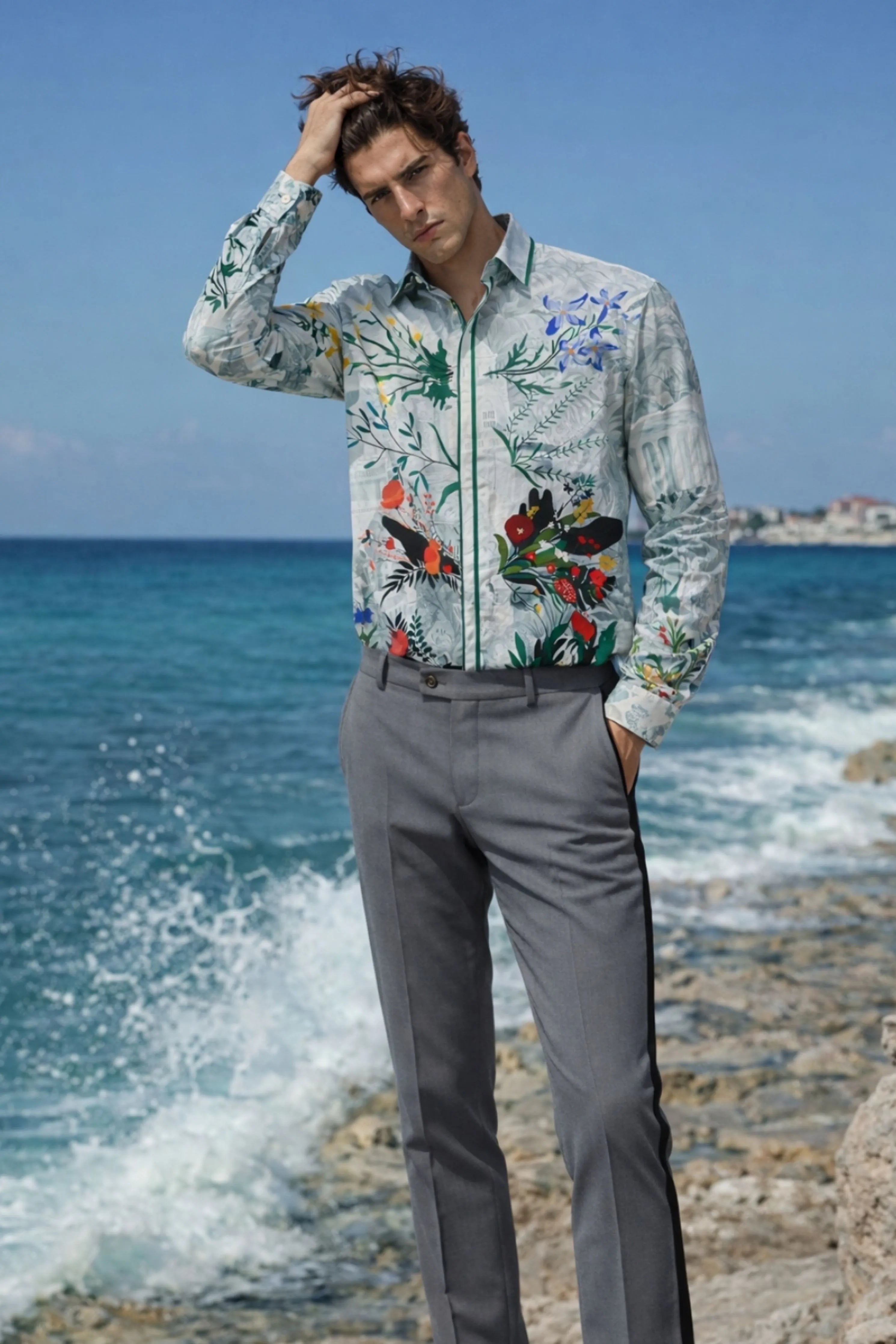 Obelisk Grey Printed Shirt