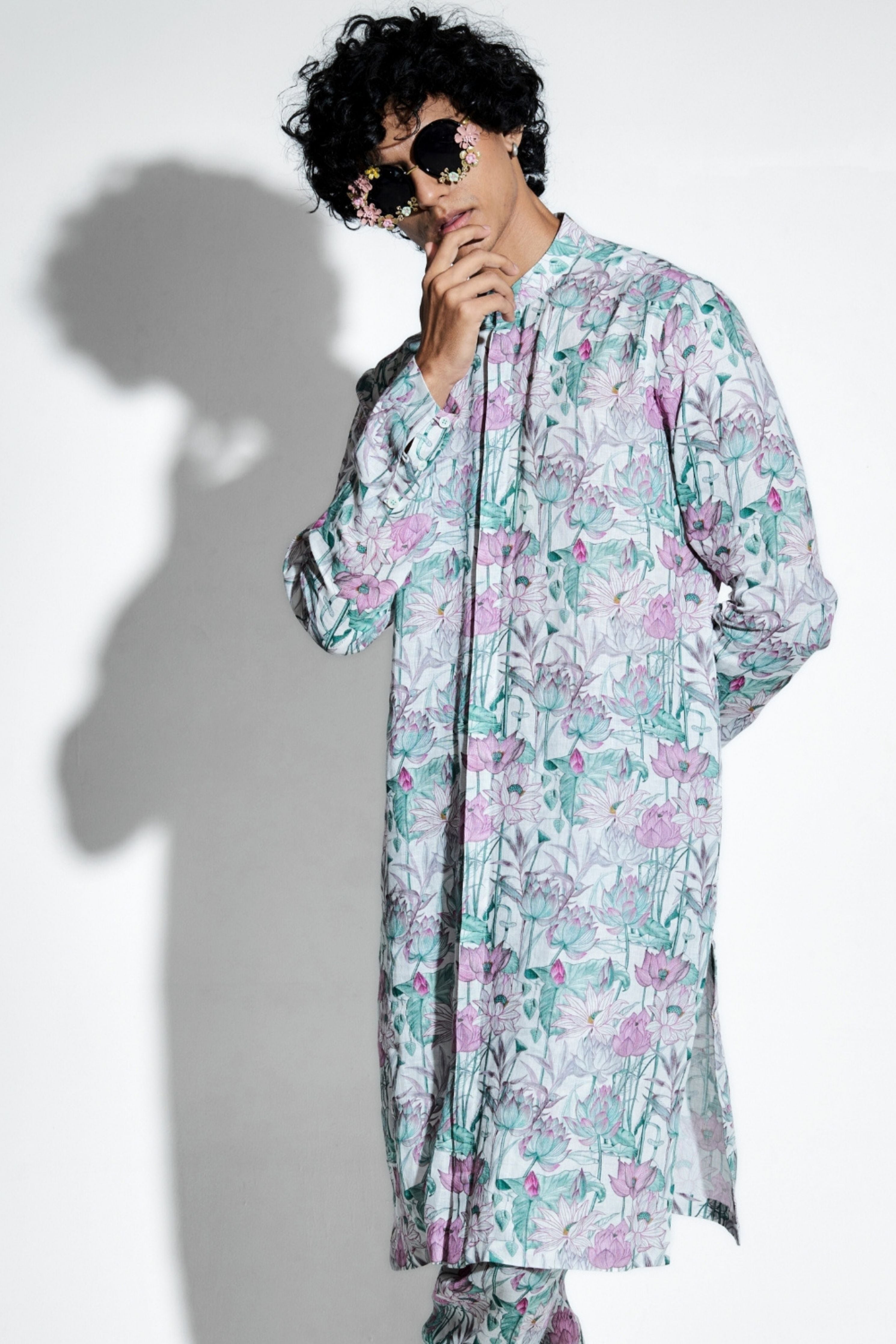 Gautama Lotus Printed Linen Coord Set