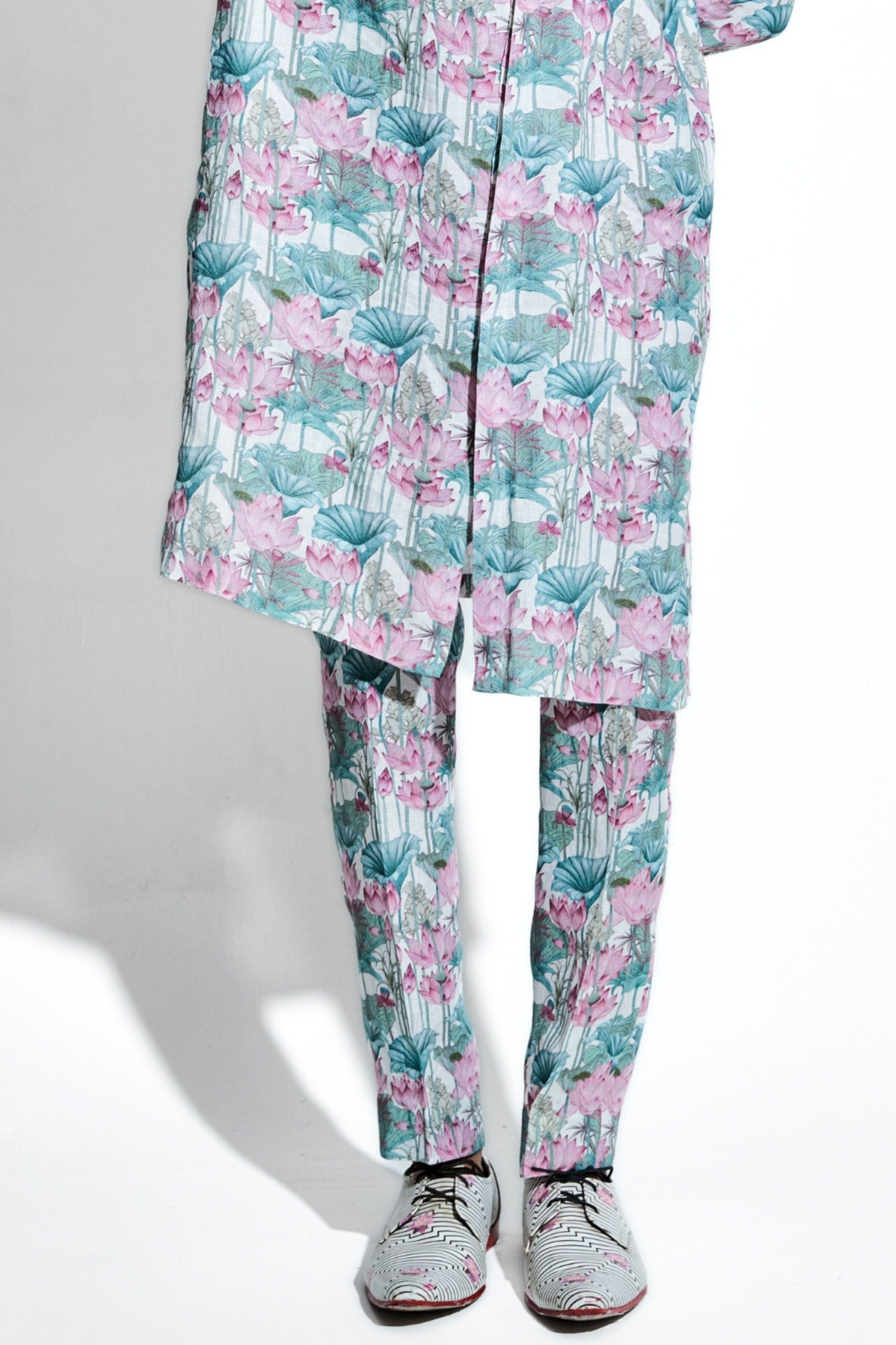 Kunala Lotus Printed Linen Kurta Set