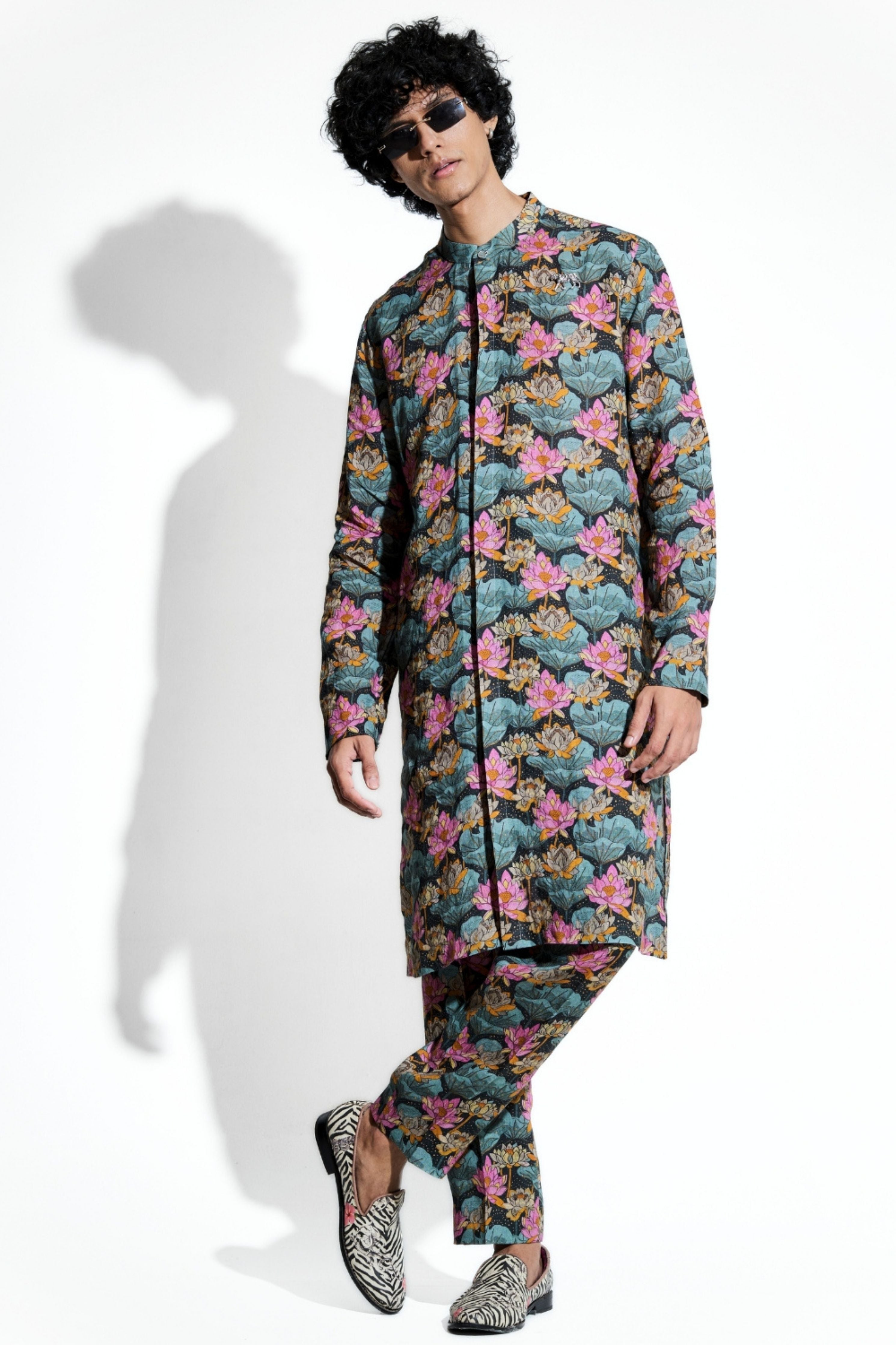 Black Loto Printed Line Kurta Set