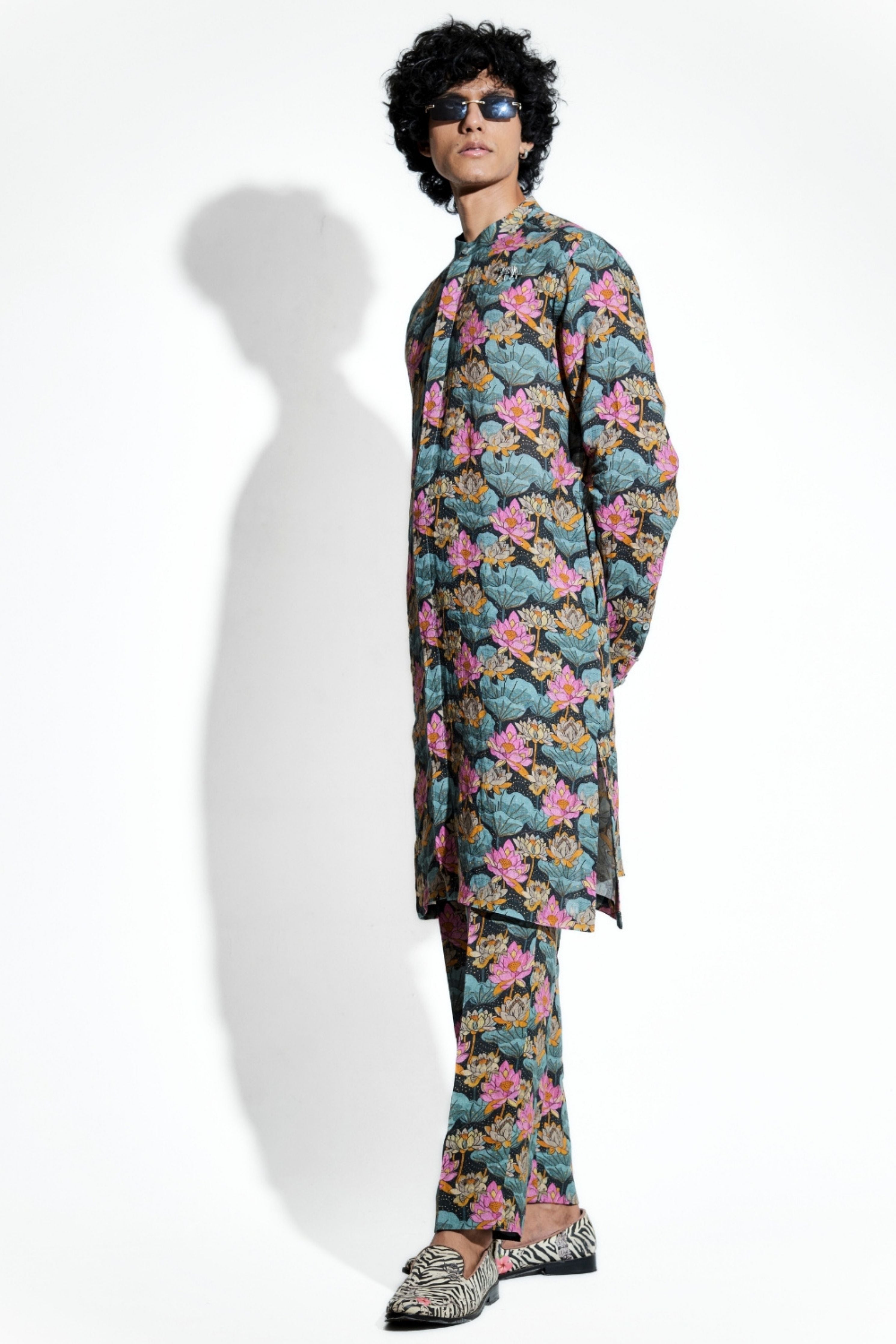 Black Loto Printed Line Kurta Set
