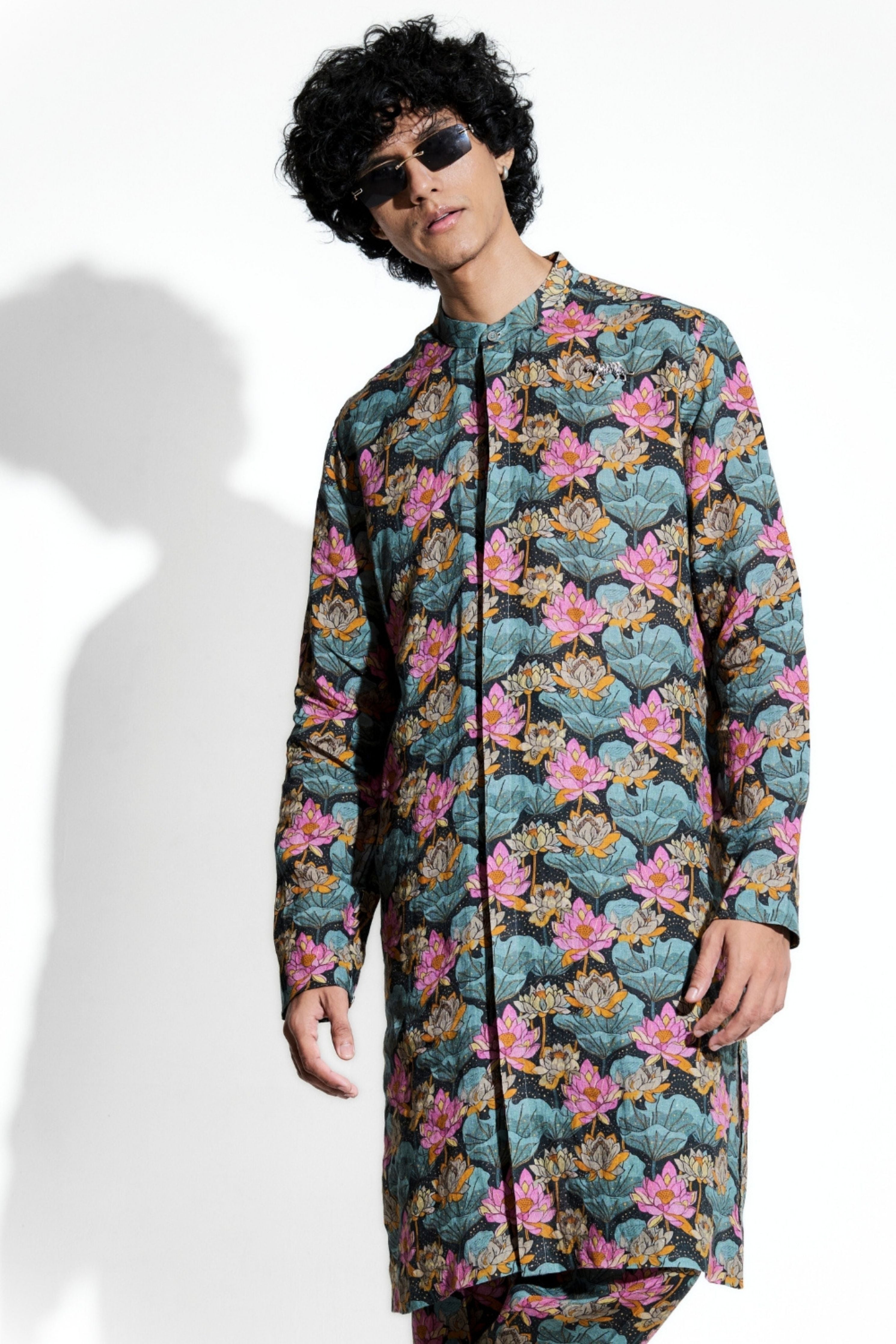Black Loto Printed Line Kurta Set