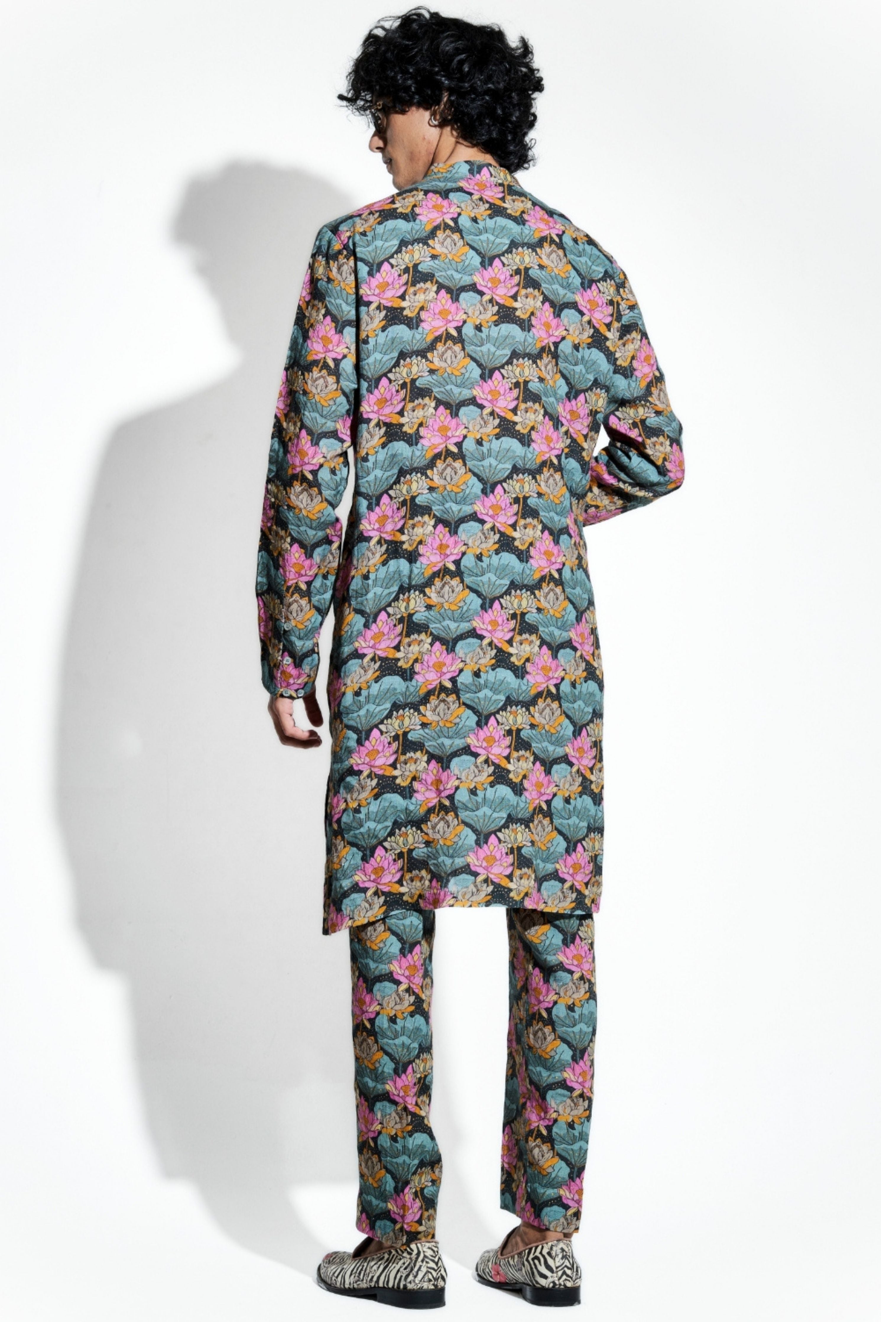 Black Loto Printed Line Kurta Set