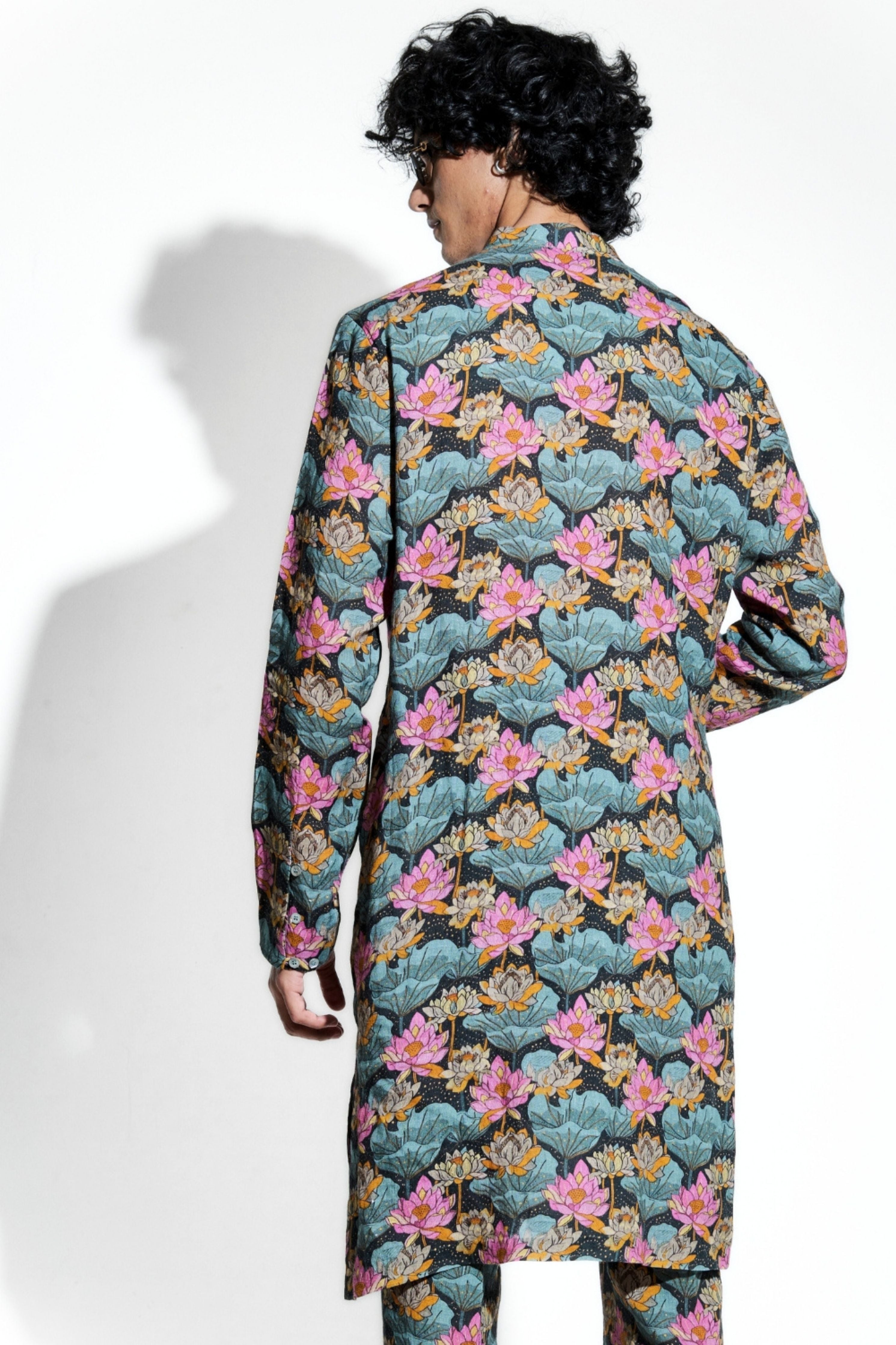 Black Loto Printed Line Kurta Set