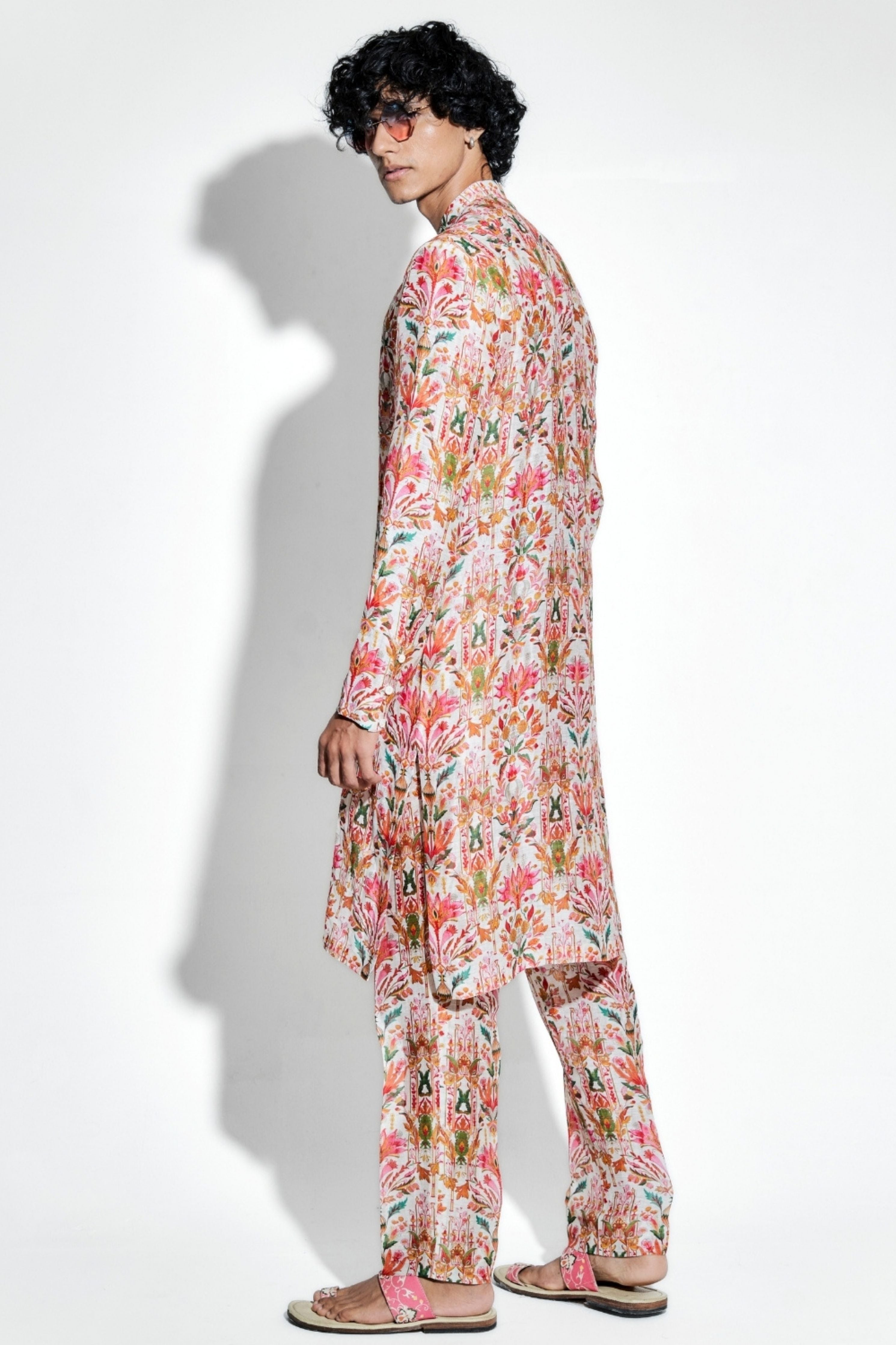 Swetambar Printed Silk Linen Coord Set