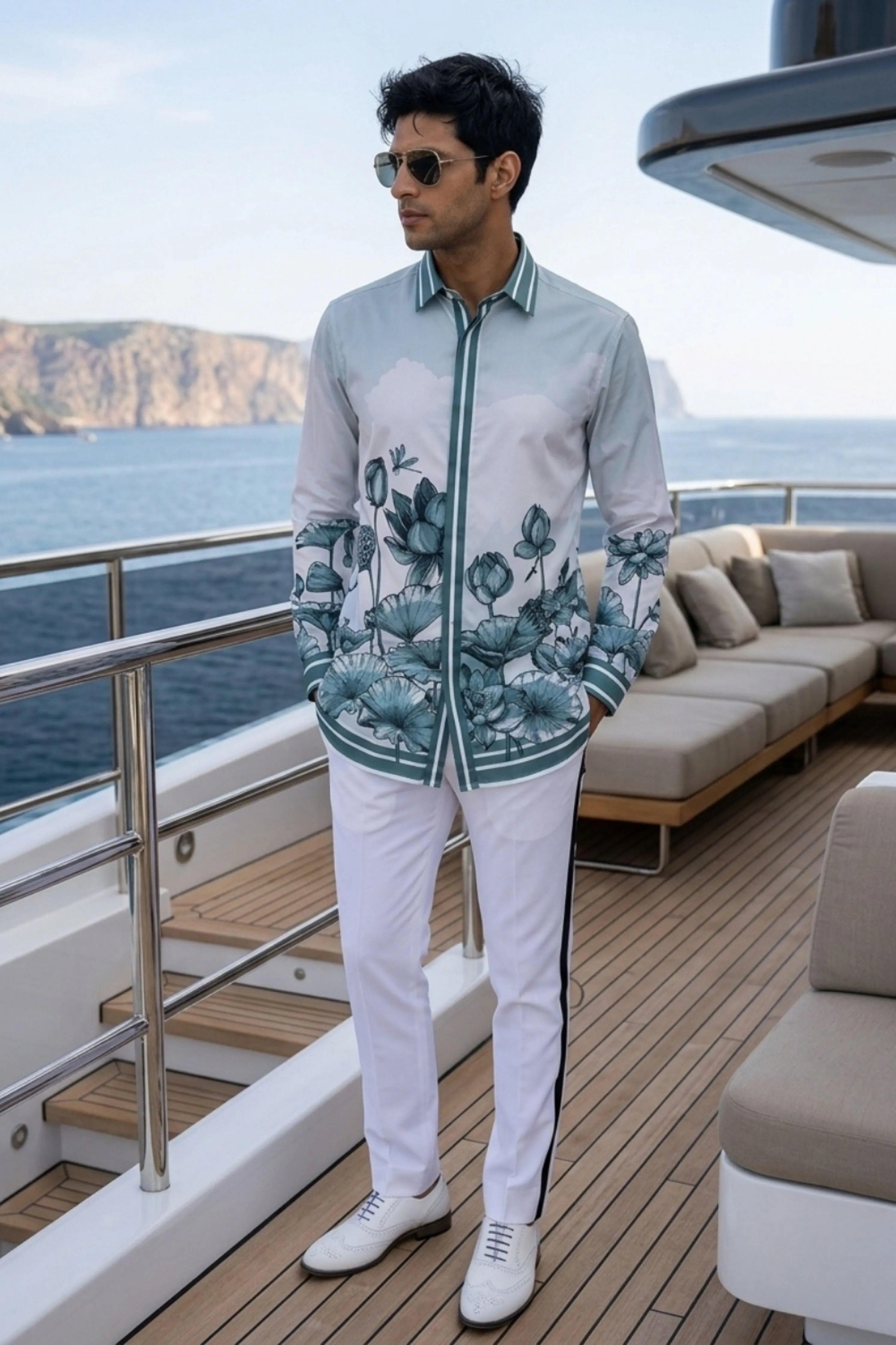 Lotus Blume Grey Printed Shirt