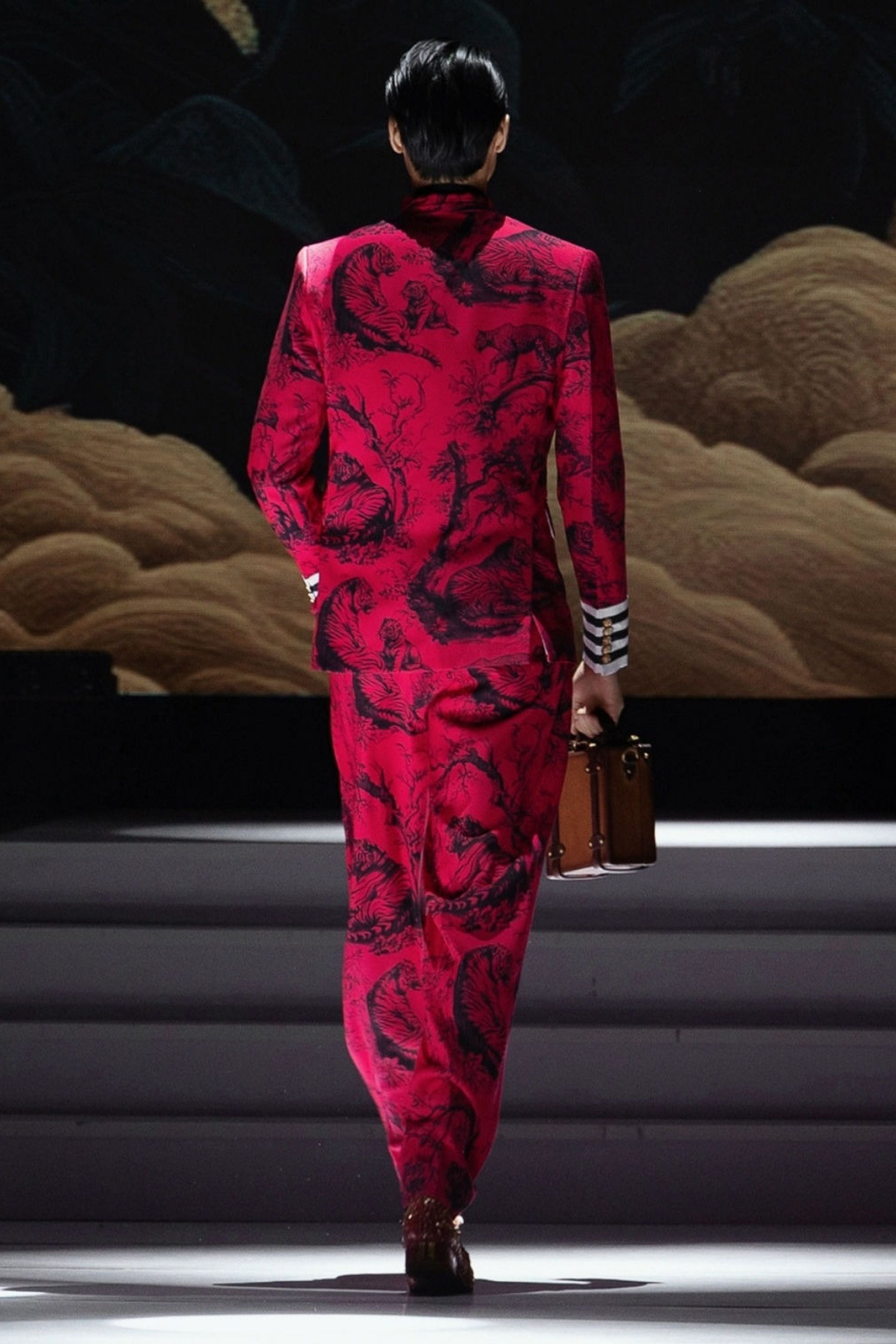 Juoy Red Double Breasted Printed Suit