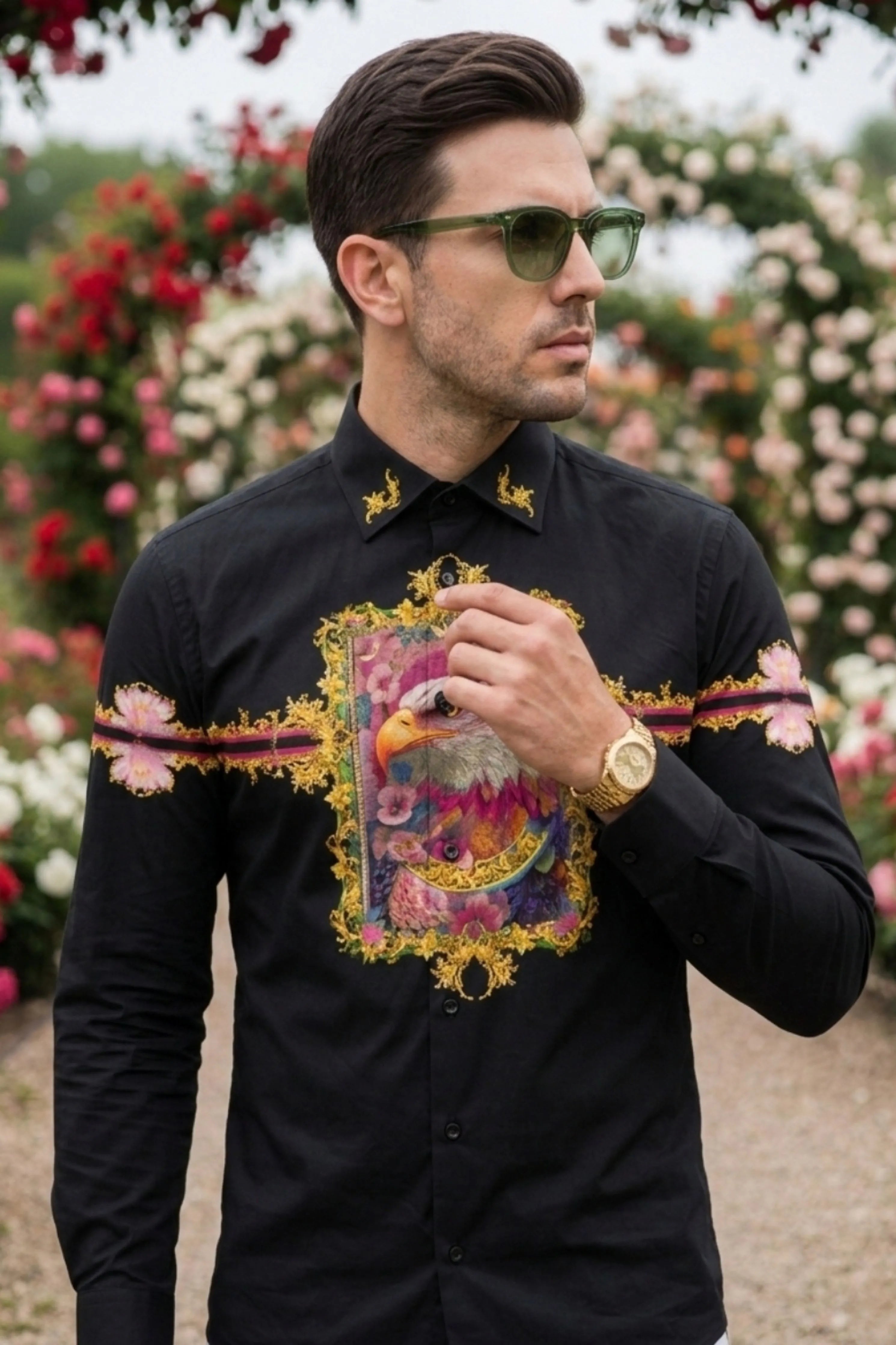 Eagle Black Engineered Printed Shirt