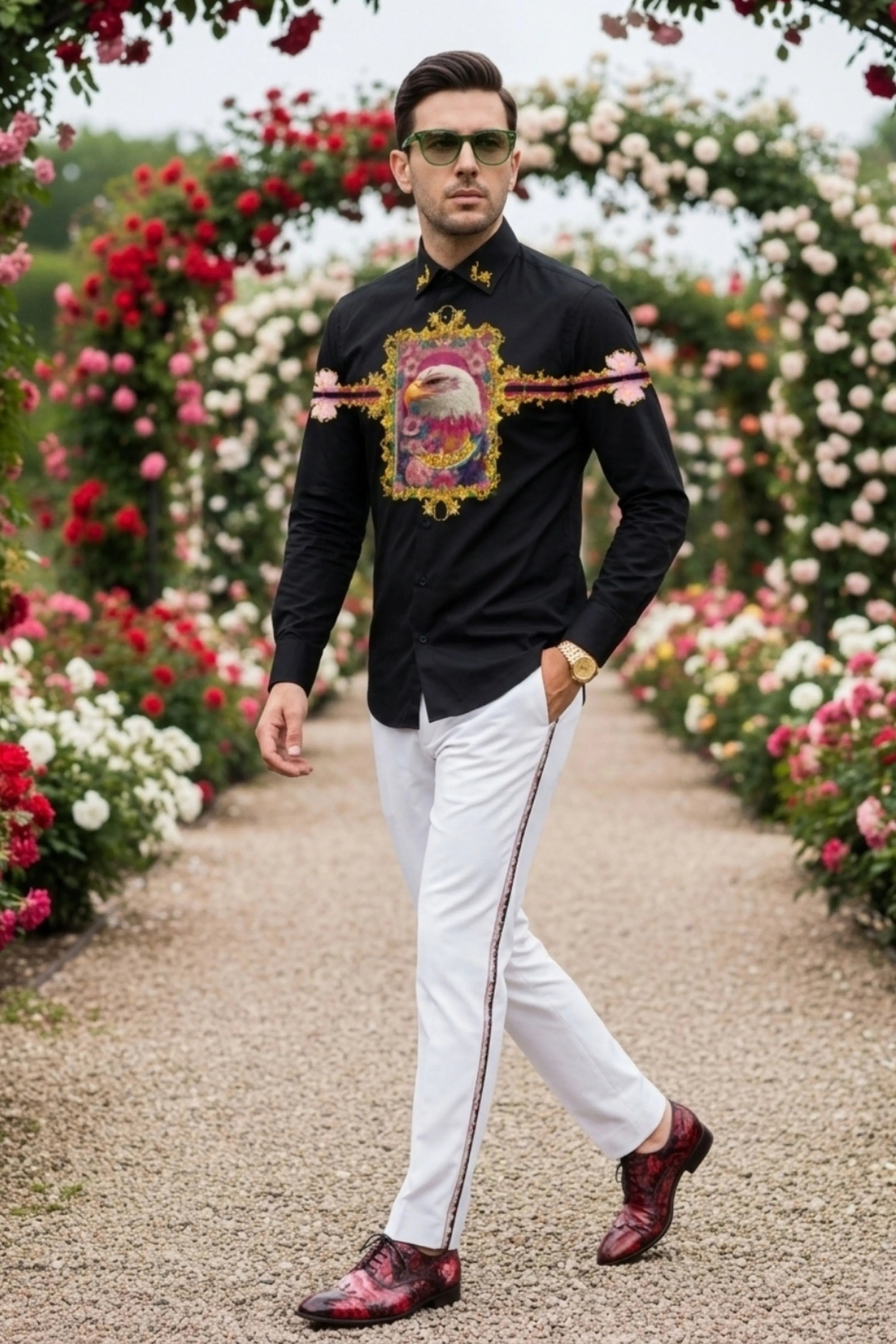 Eagle Black Engineered Printed Shirt