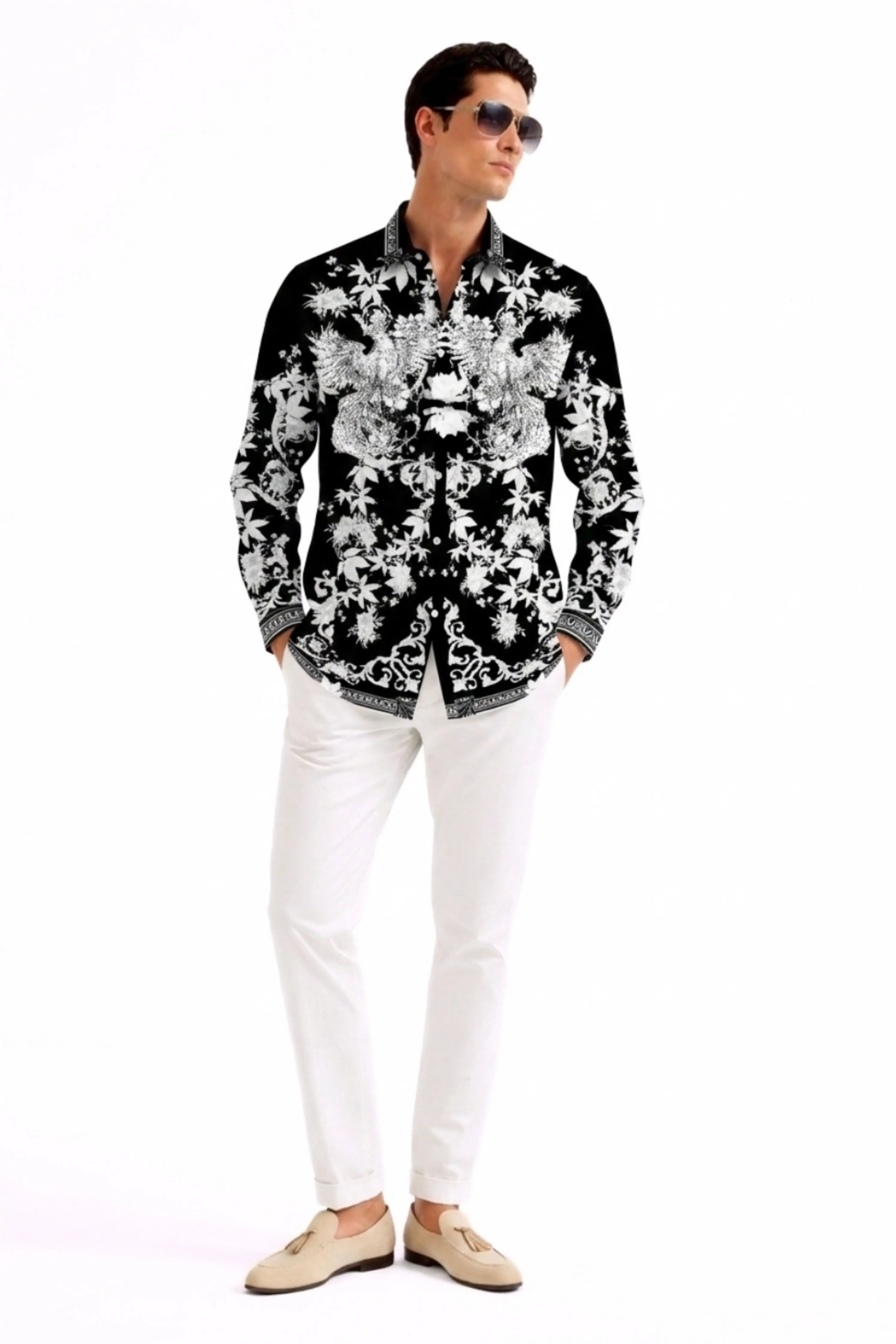 Fawkes Black Engineered Printed Shirt