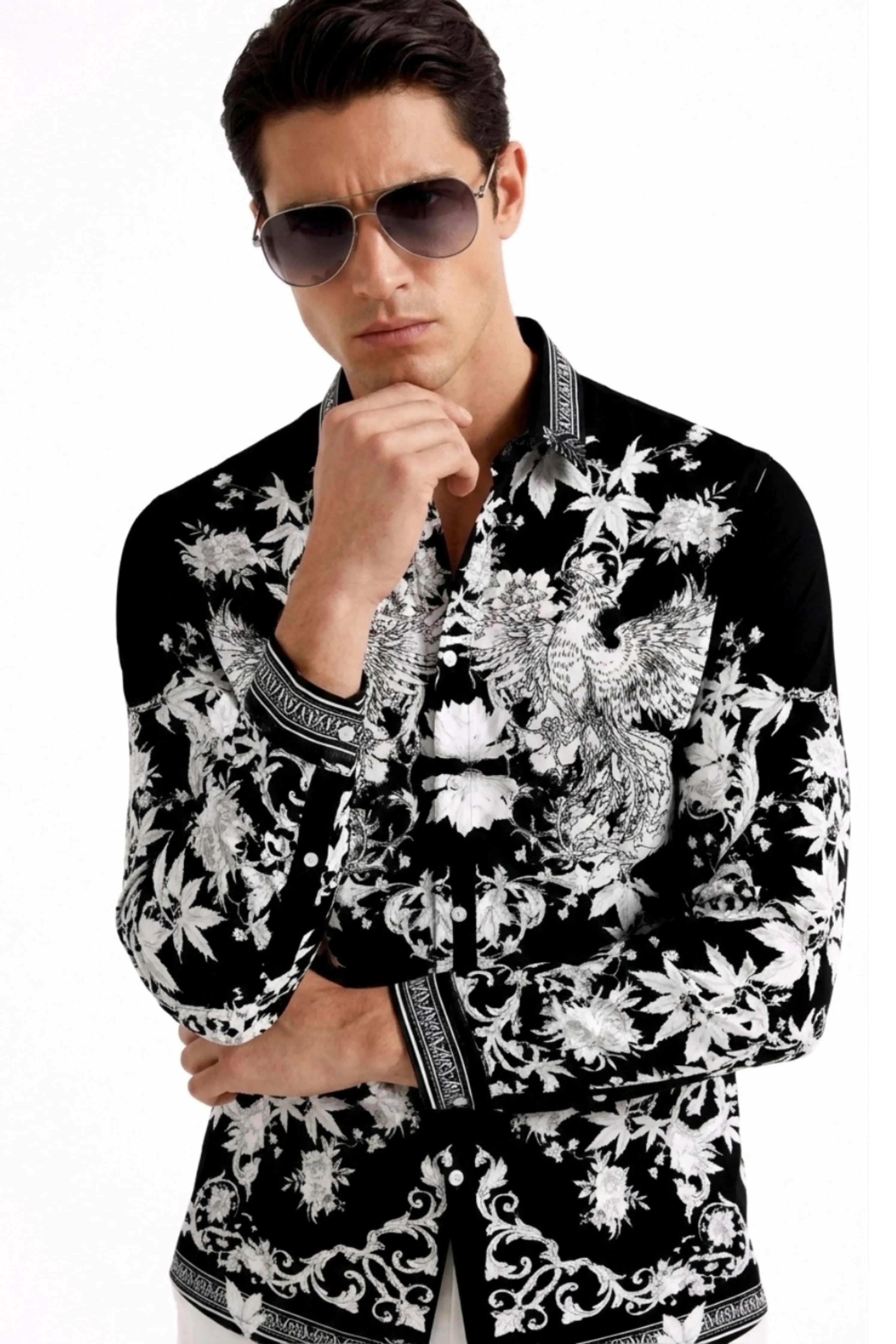 Fawkes Black Engineered Printed Shirt