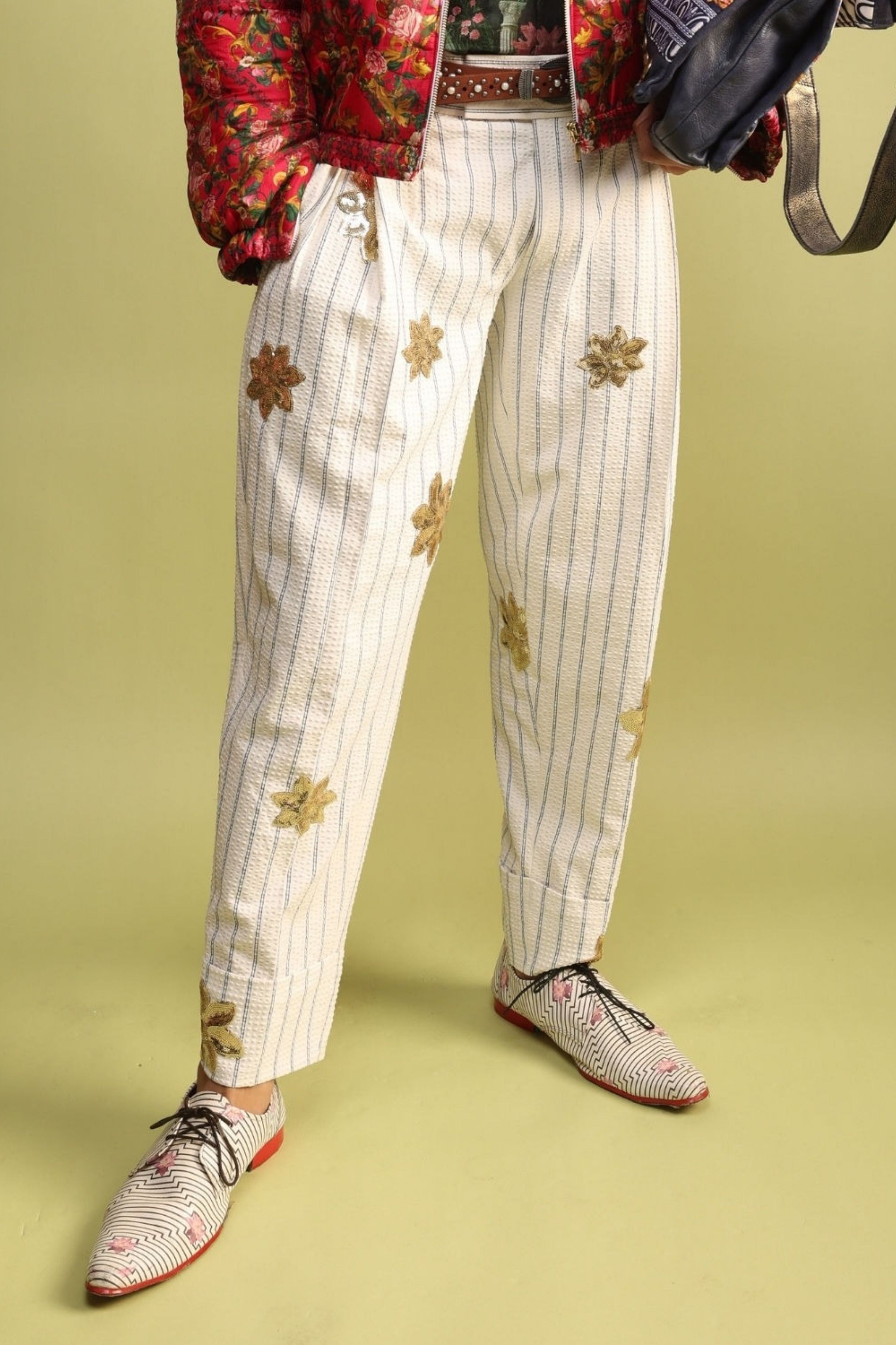 Mist Phoenix Embroidered Seersucker Pants