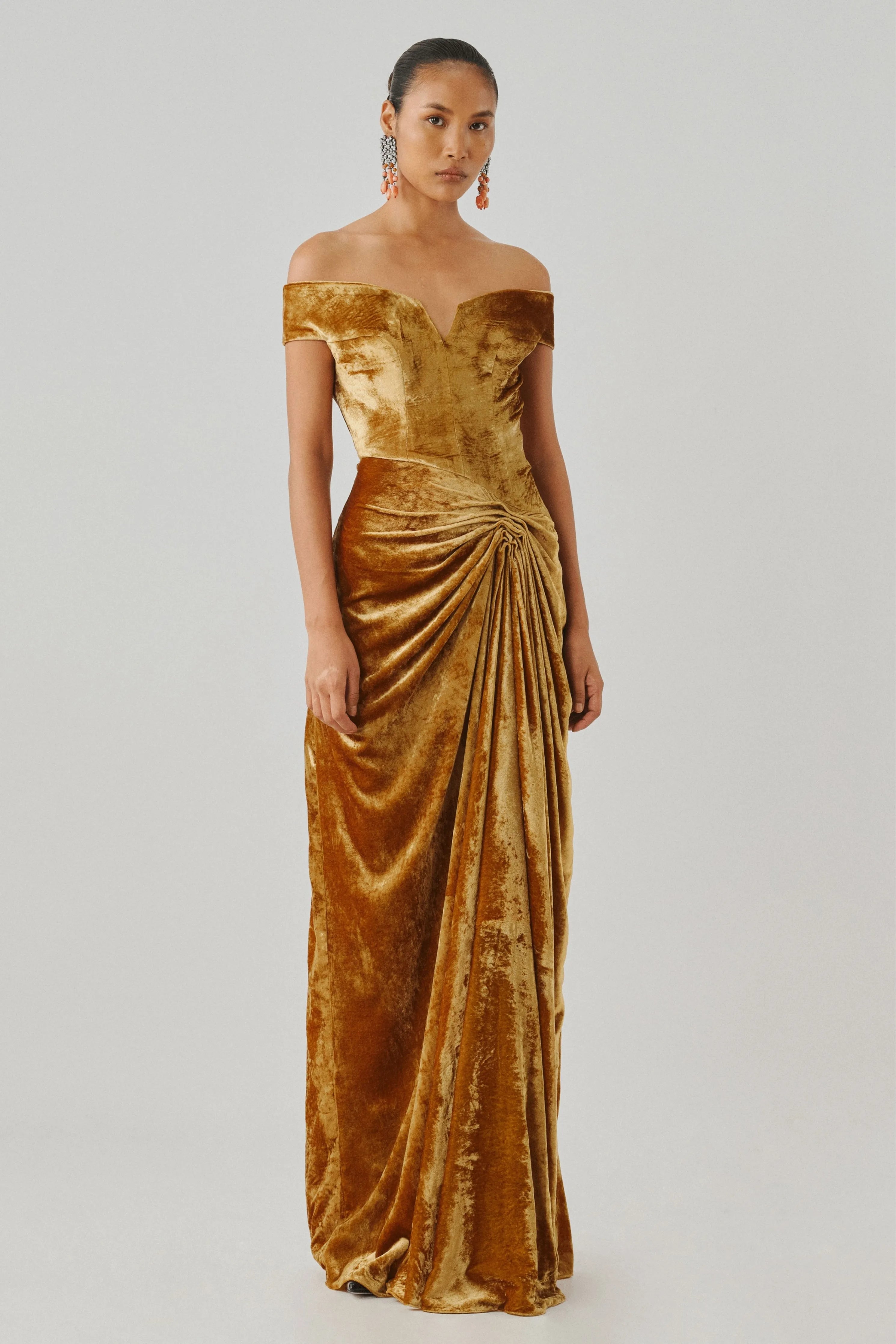 Molten Gold Off-Shoulder Gown