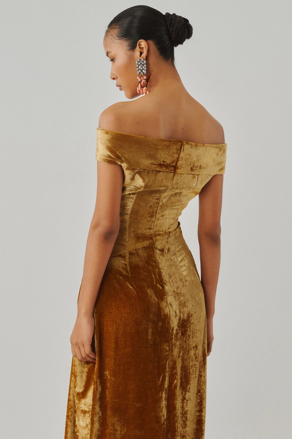 Molten Gold Off-Shoulder Gown