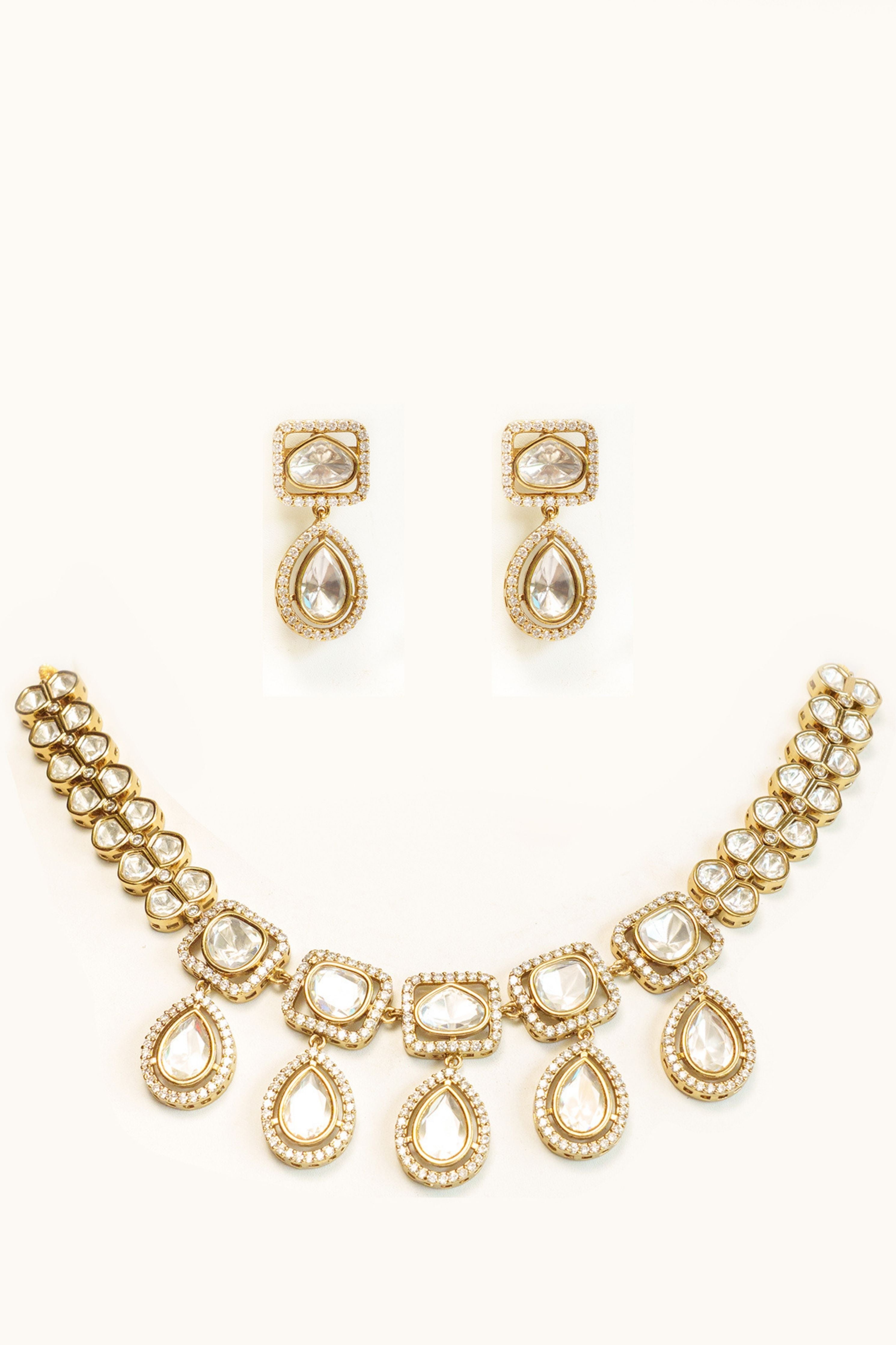 Amethyst Bold And Dramatic Two Tone Finish Polki Necklace Set
