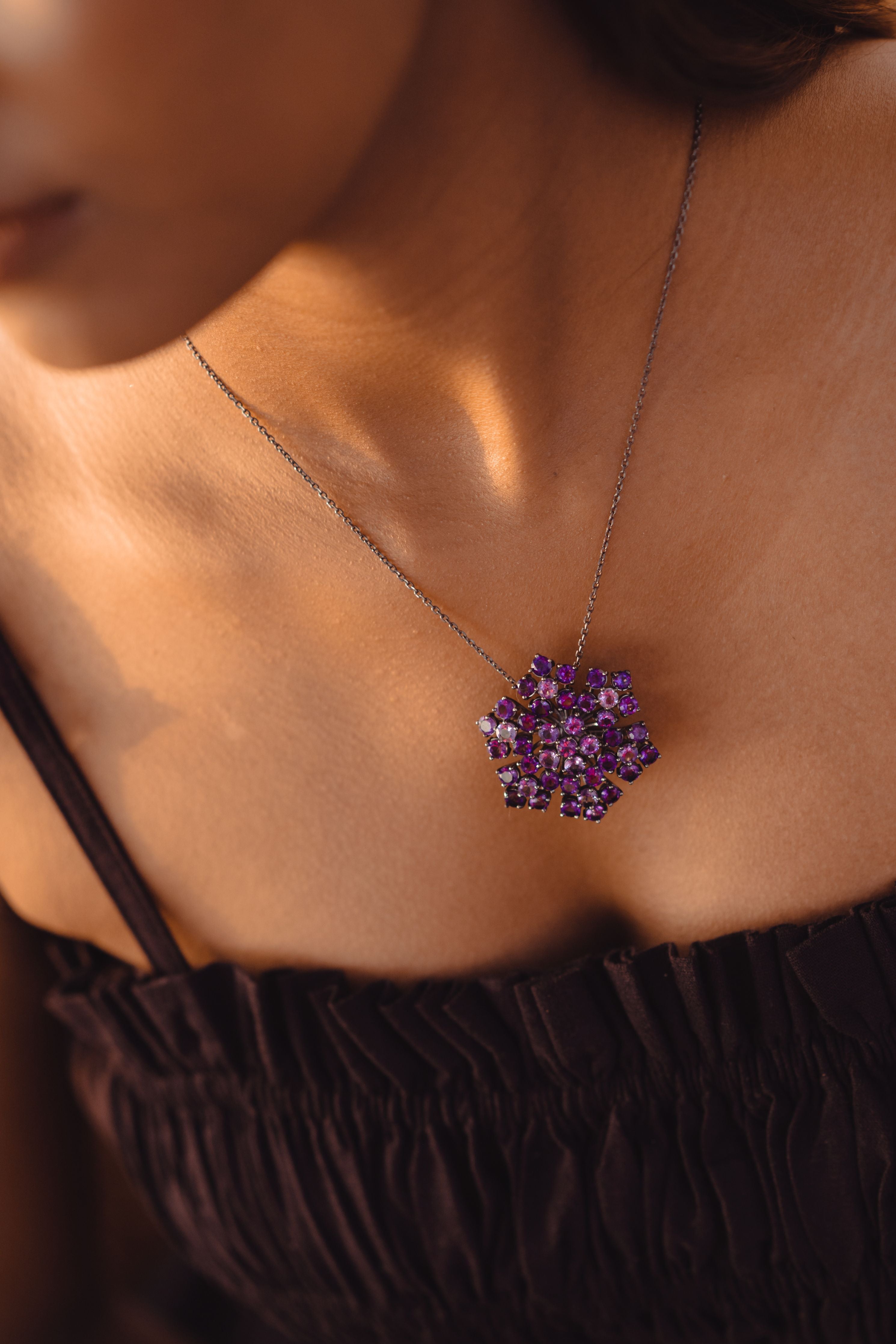 Amethyst Flower Brooch Pendant