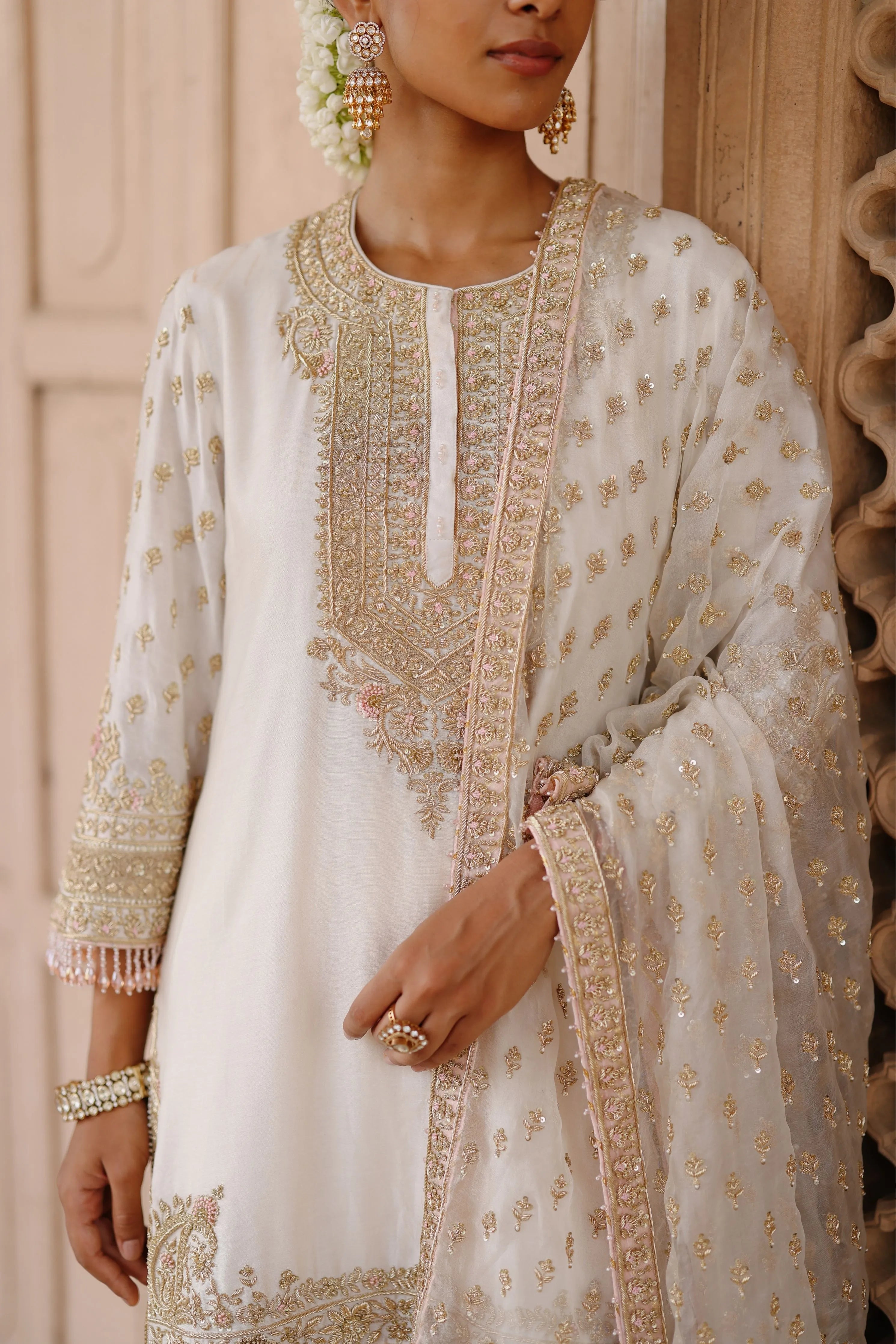Ansha  Daisy Ivory Short Kurta Set with Salwar & Dupatta