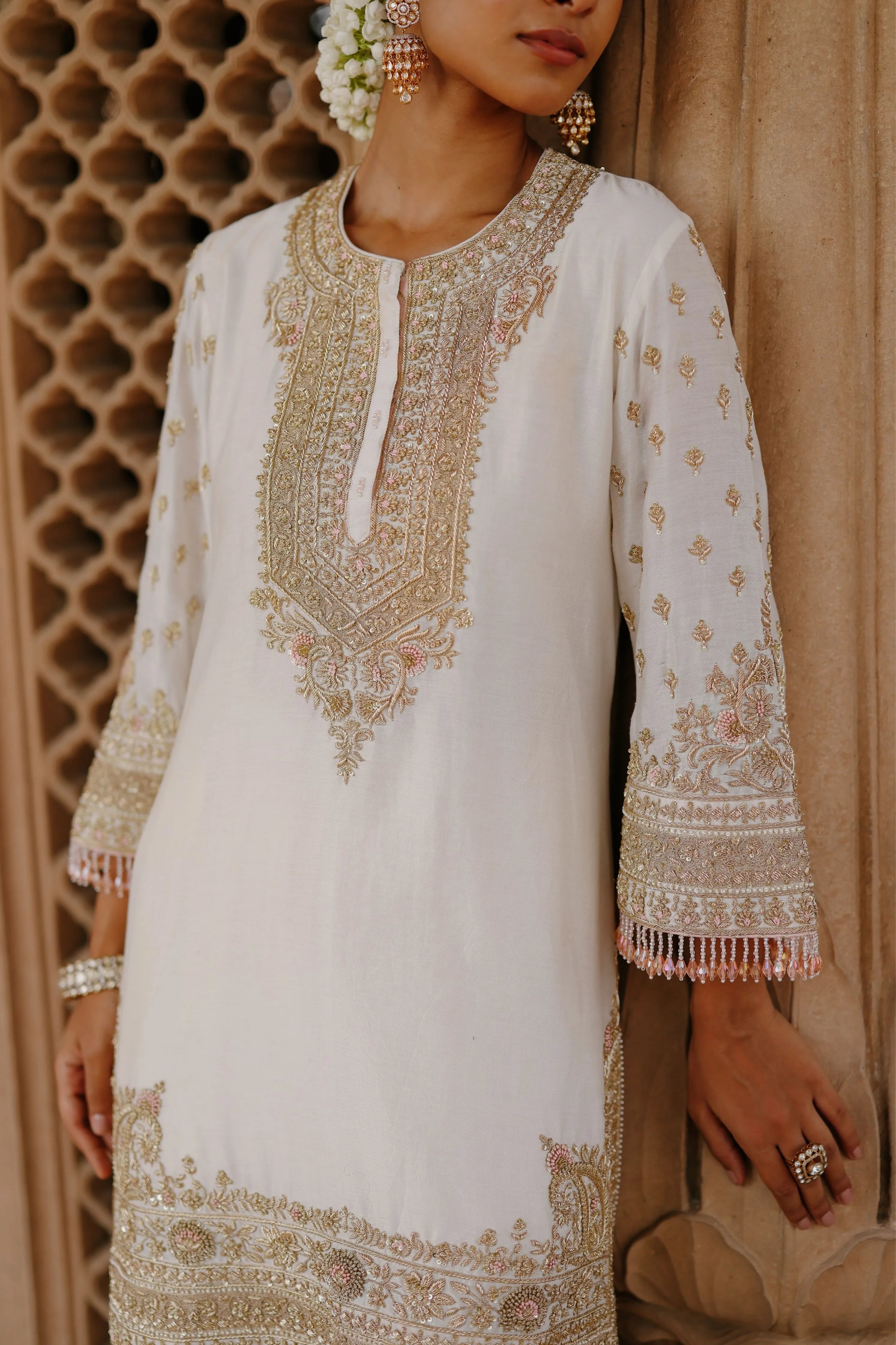 Ansha  Daisy Ivory Short Kurta Set with Salwar & Dupatta