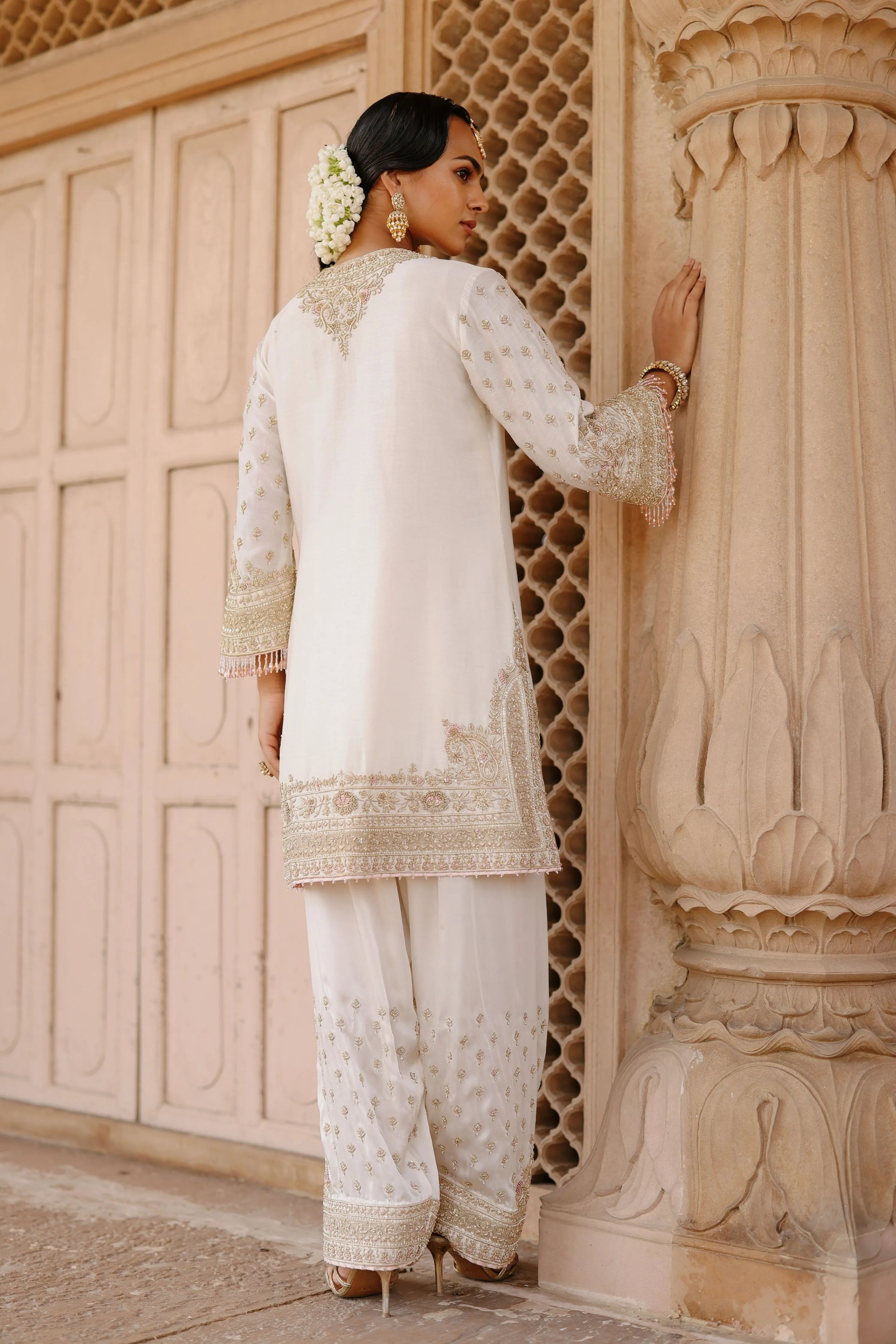 Ansha  Daisy Ivory Short Kurta Set with Salwar & Dupatta