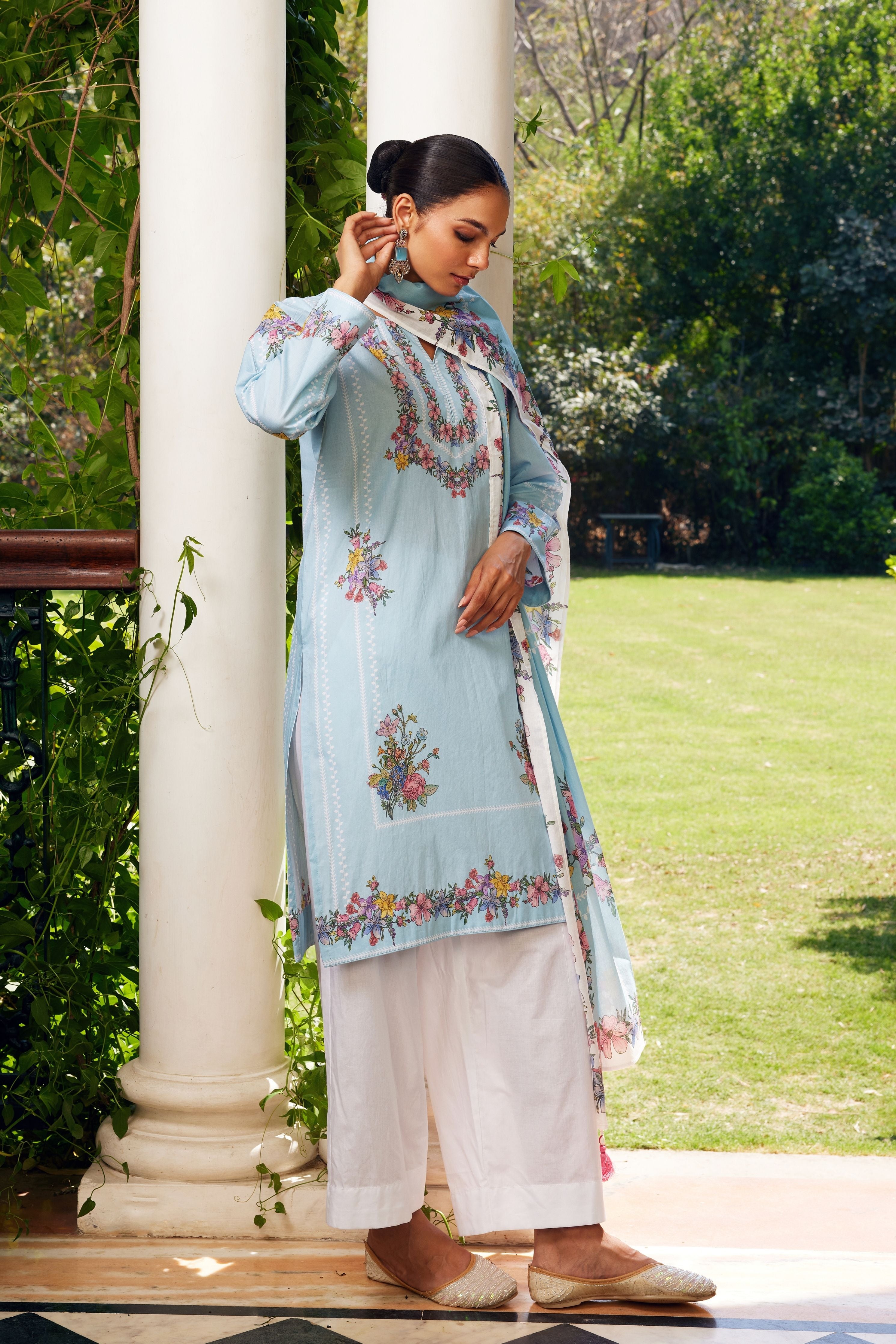 Aqua Blue Gulzaar Short Kurta Set