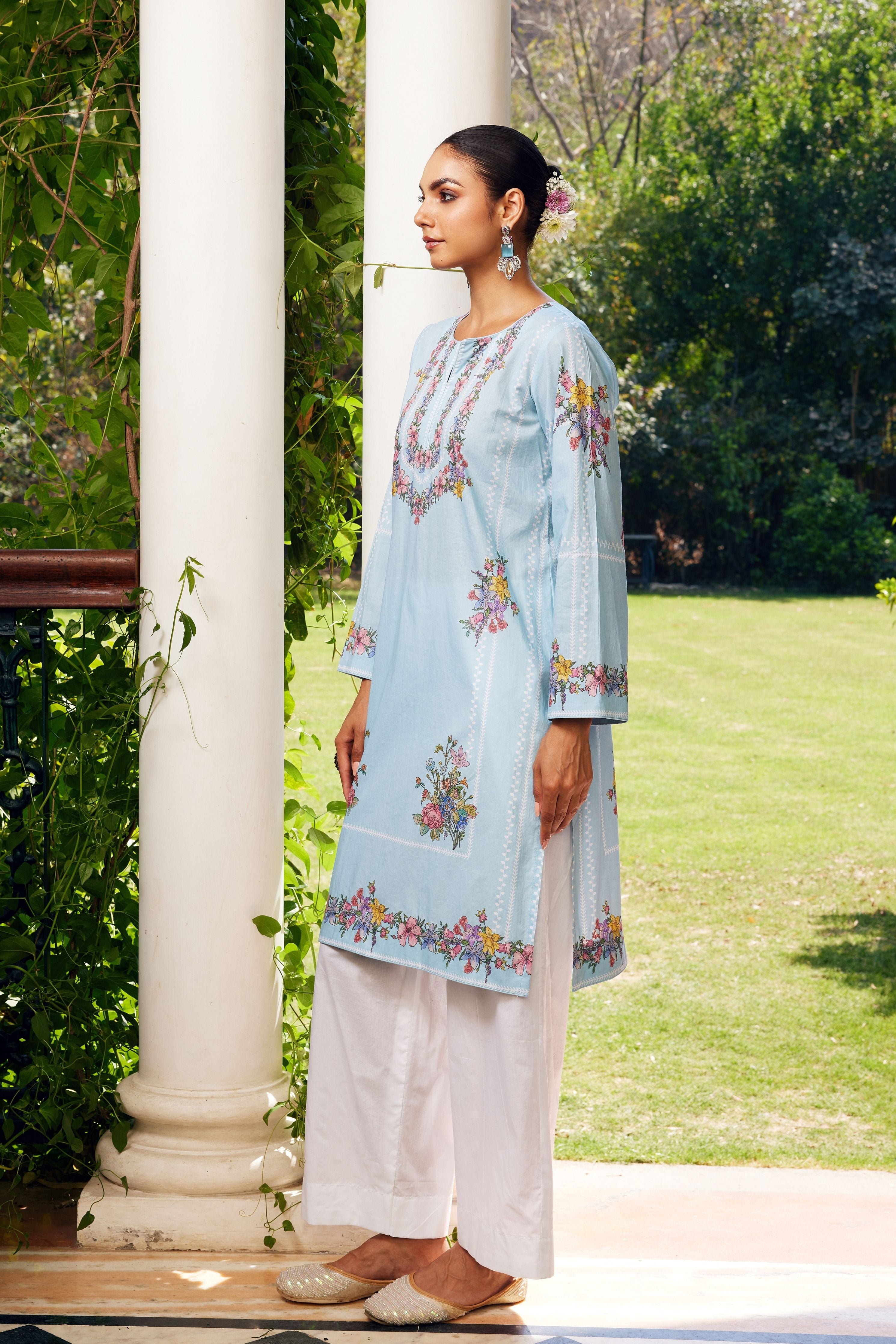 Aqua Blue Gulzaar Short Kurta Set