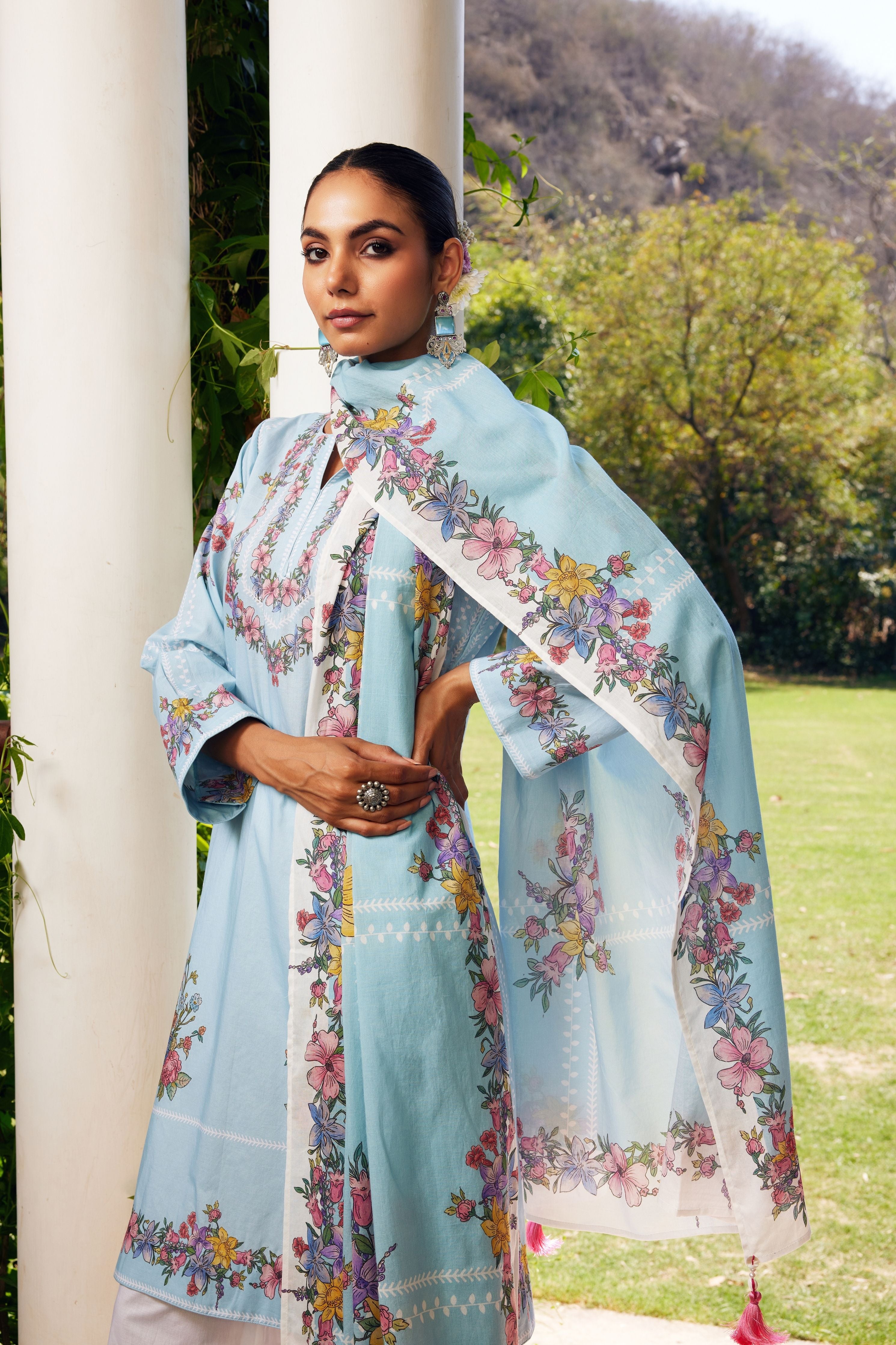 Aqua Blue Gulzaar Short Kurta Set
